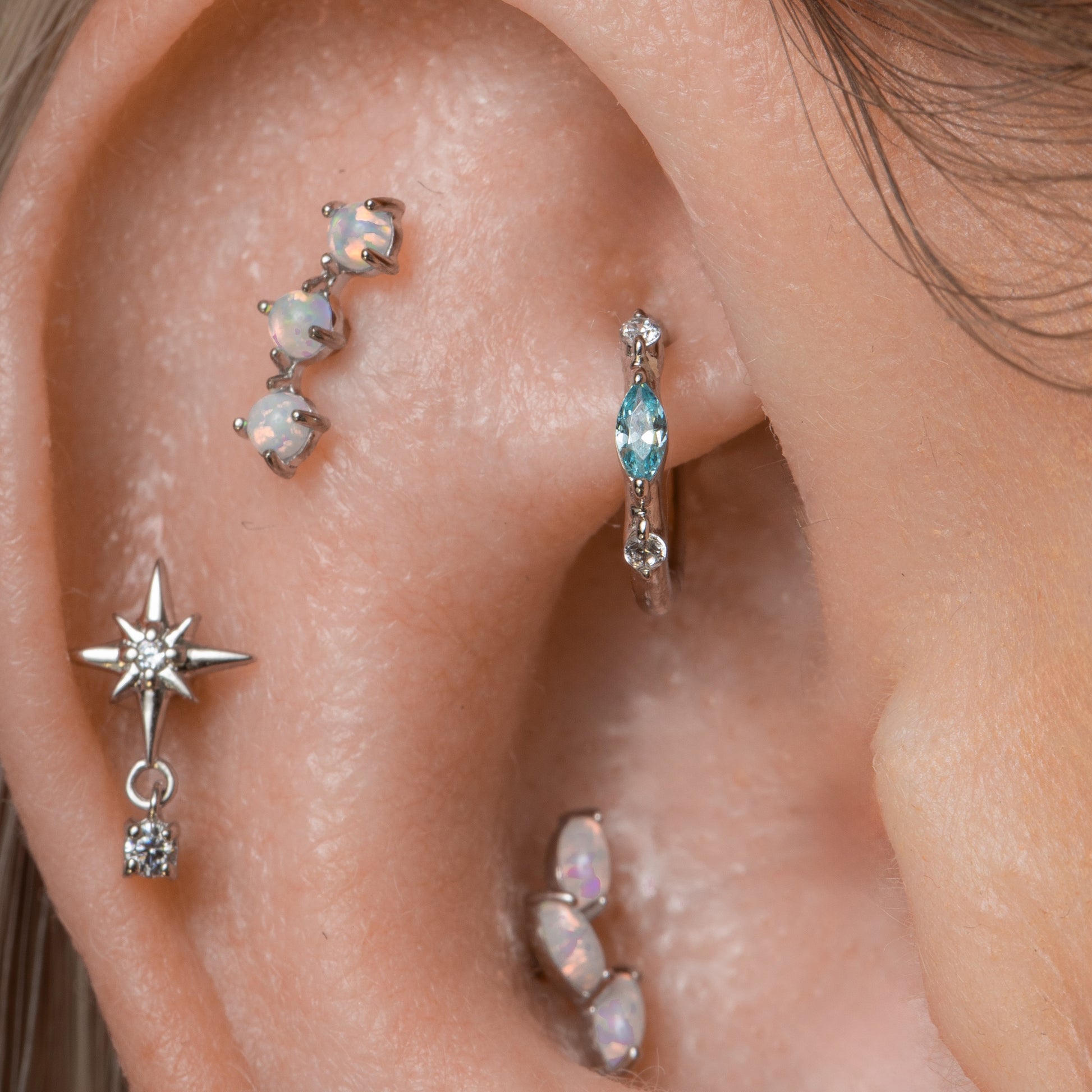 astrid miyu maria tash 14k solid white gold North Star drop gem stud Cartilage Studs Laura Bond