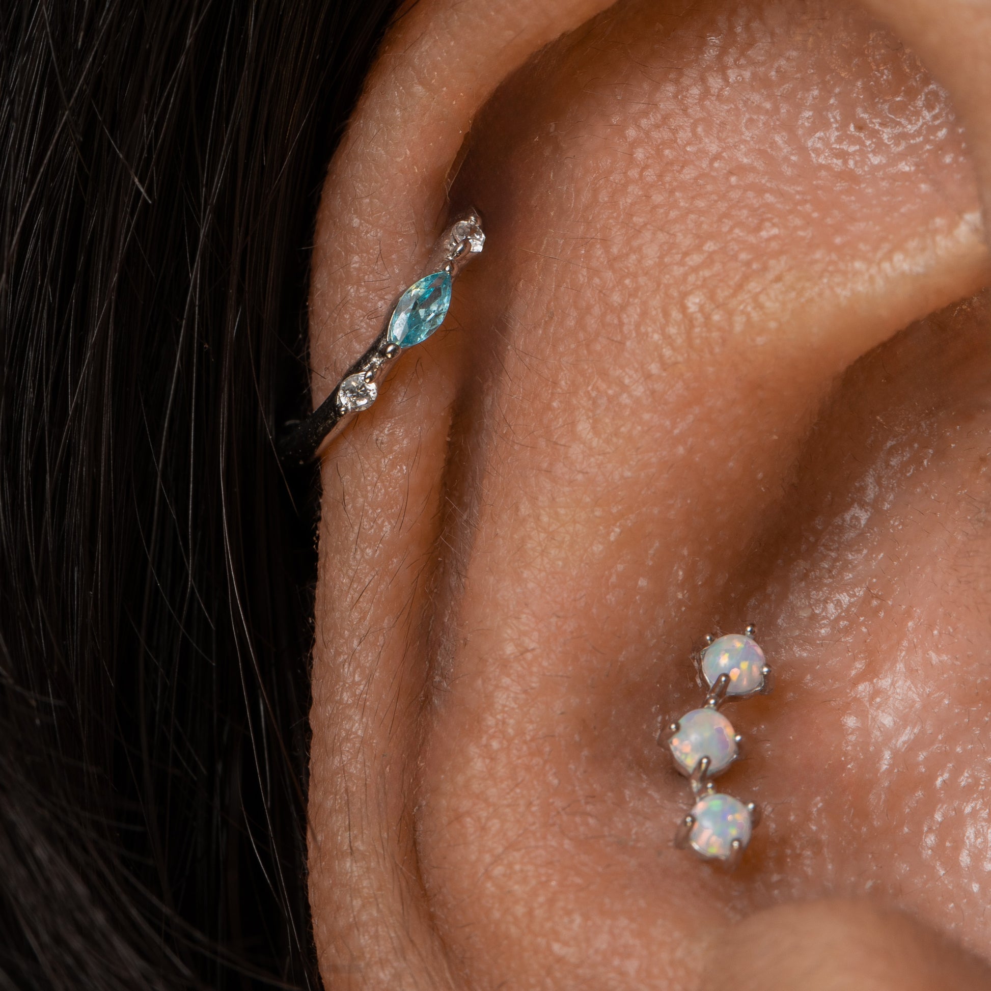 astrid miyu maria tash 9k solid white gold aqua luna marquise clicker hoop Huggies and Hoops Laura Bond