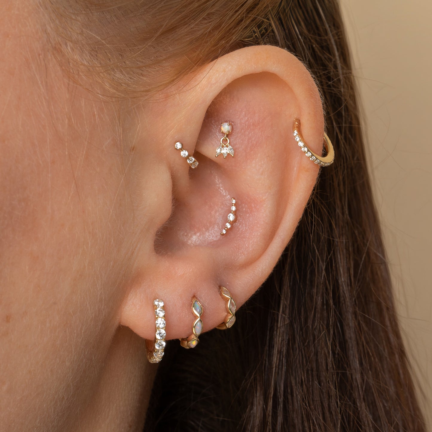 astrid miyu maria tash 9k solid yellow gold opal hanging lotus stud Cartilage Studs Laura Bond