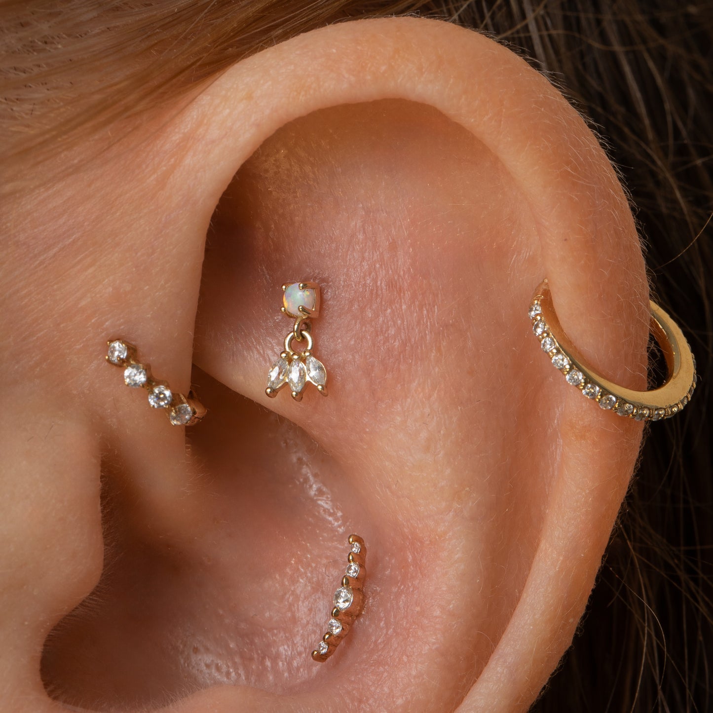 astrid miyu maria tash 9k solid yellow gold opal hanging lotus stud Cartilage Studs Laura Bond