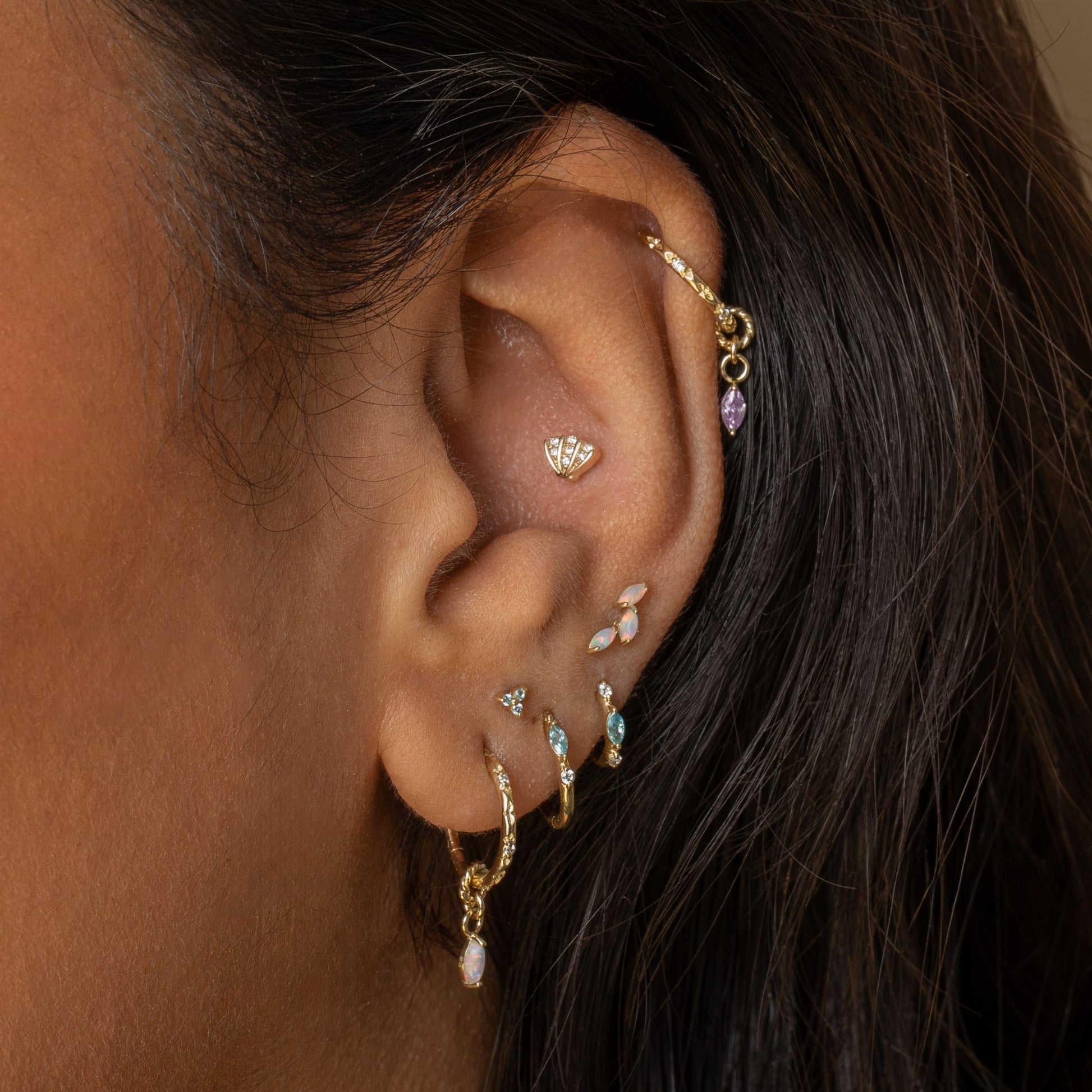 astrid miyu maria tash 14k solid yellow gold opal cascade stud Cartilage Studs Laura Bond