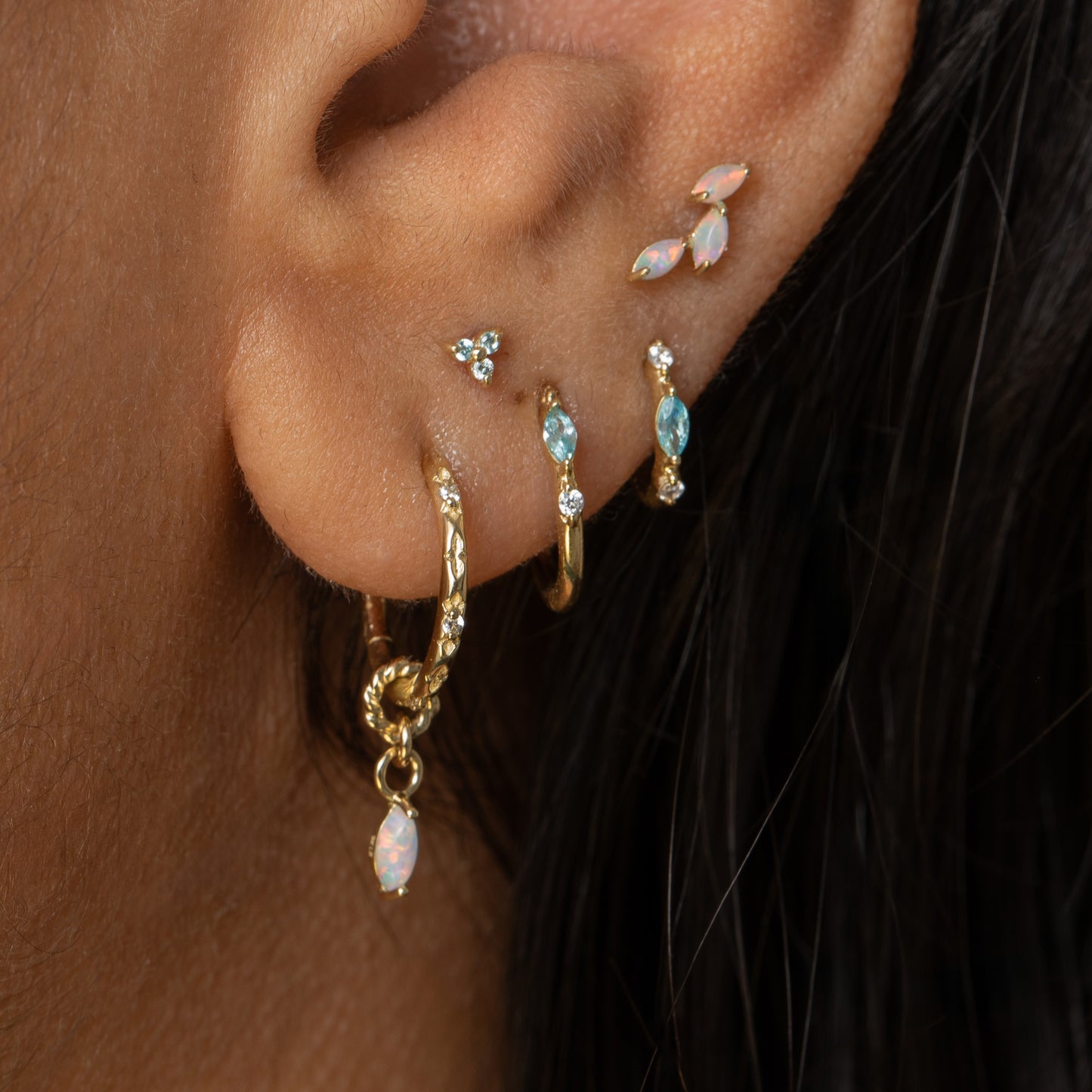 astrid miyu maria tash 9k solid yellow gold aqua tiny trio stud Cartilage Studs Laura Bond