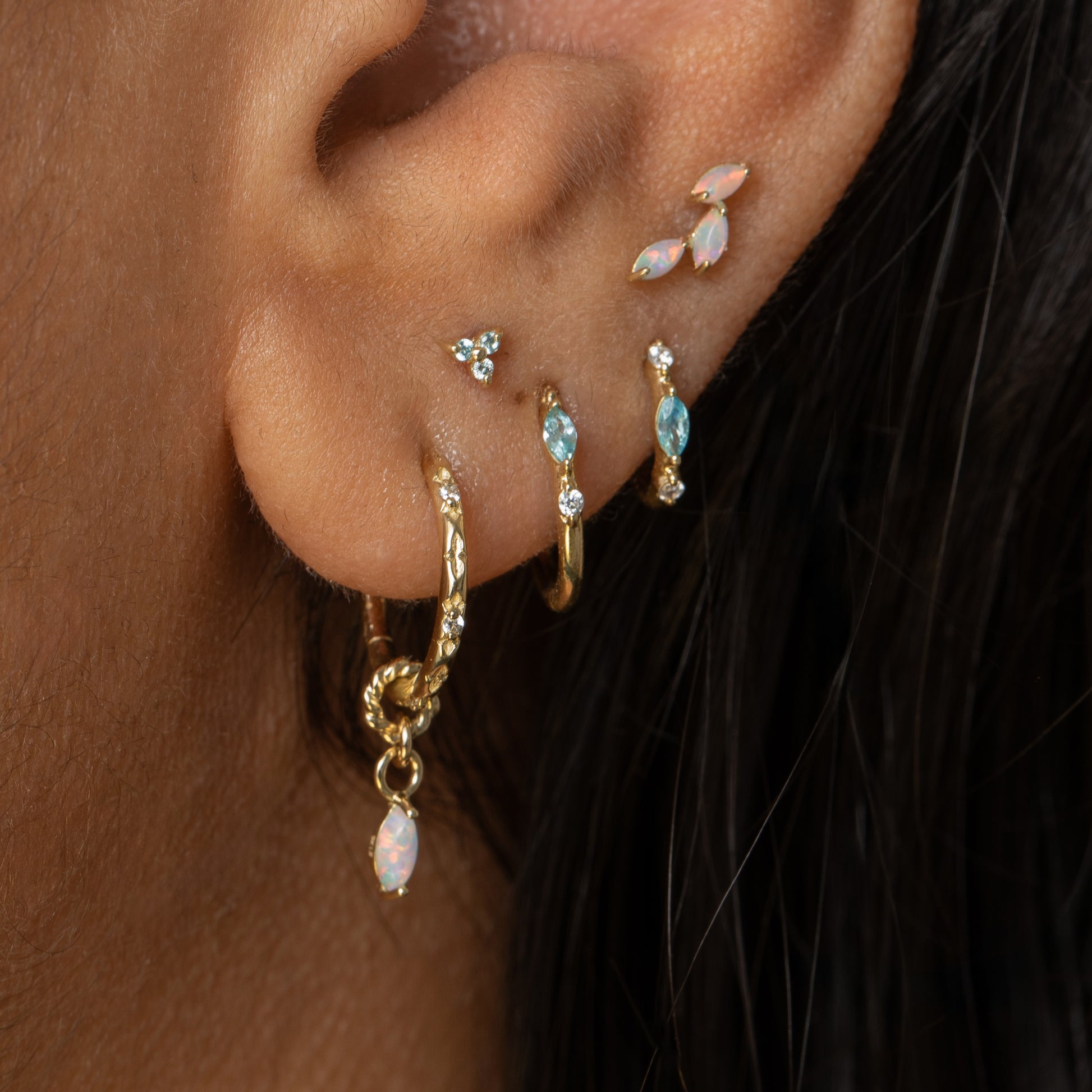 astrid miyu maria tash 9k solid yellow gold aqua tiny trio stud Cartilage Studs Laura Bond