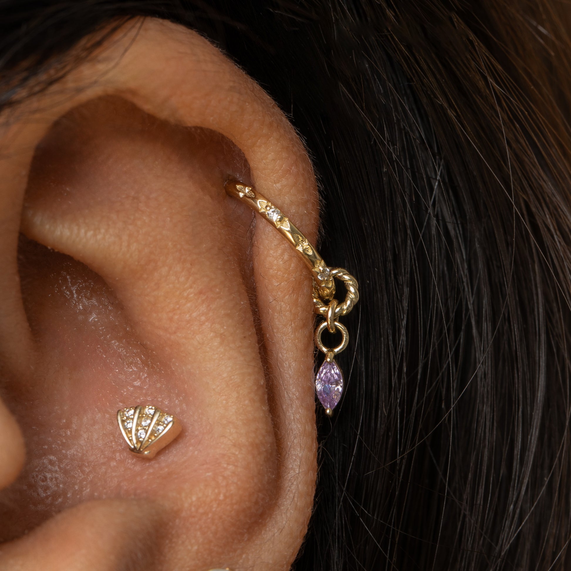 Laura Bond Jewellery 14k solid yellow gold sparkly shell flat back labret stud earring Cartilage Studs