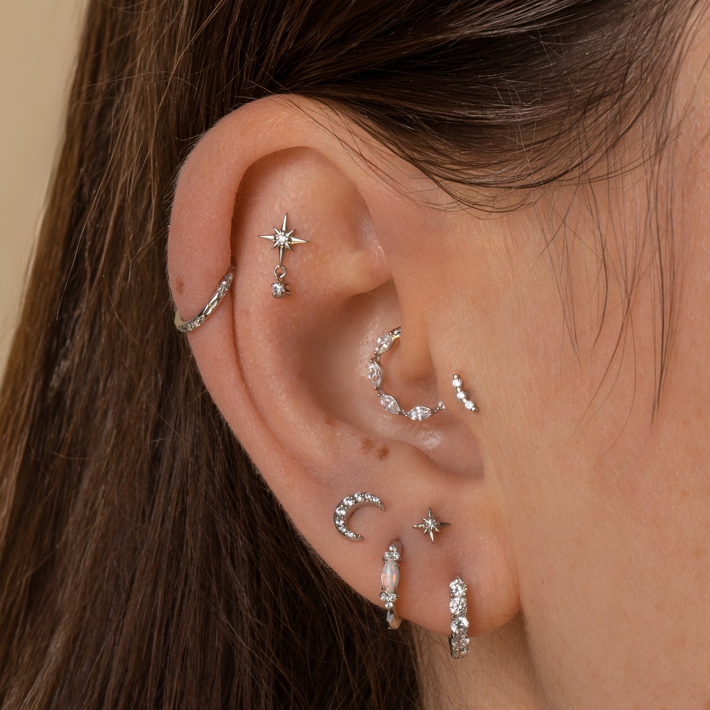 astrid miyu maria tash 14k solid white gold crystal marquise daith or septum clicker hoop - 9mm Huggies and Hoops Laura Bond