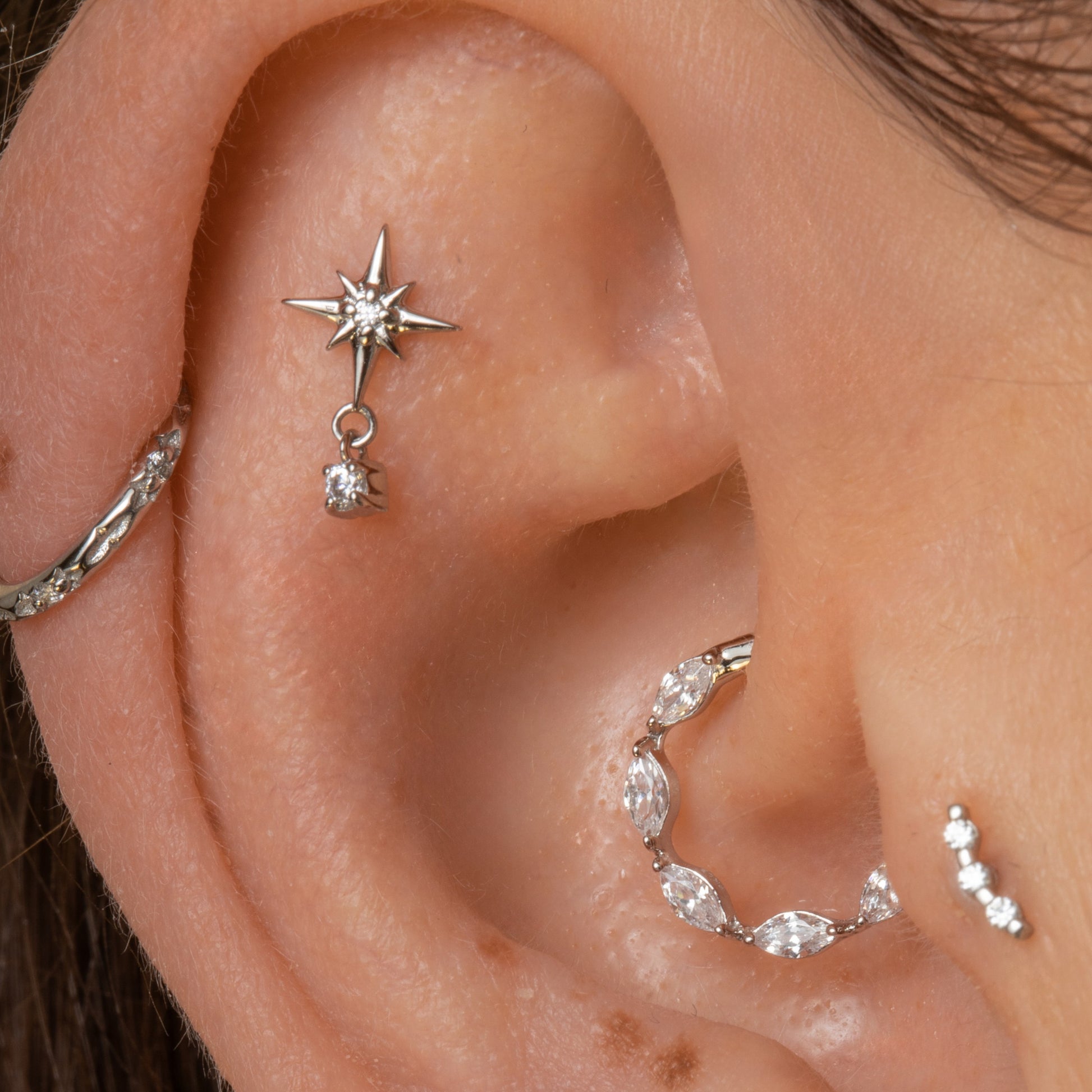astrid miyu maria tash 14k solid white gold North Star drop gem stud Cartilage Studs Laura Bond