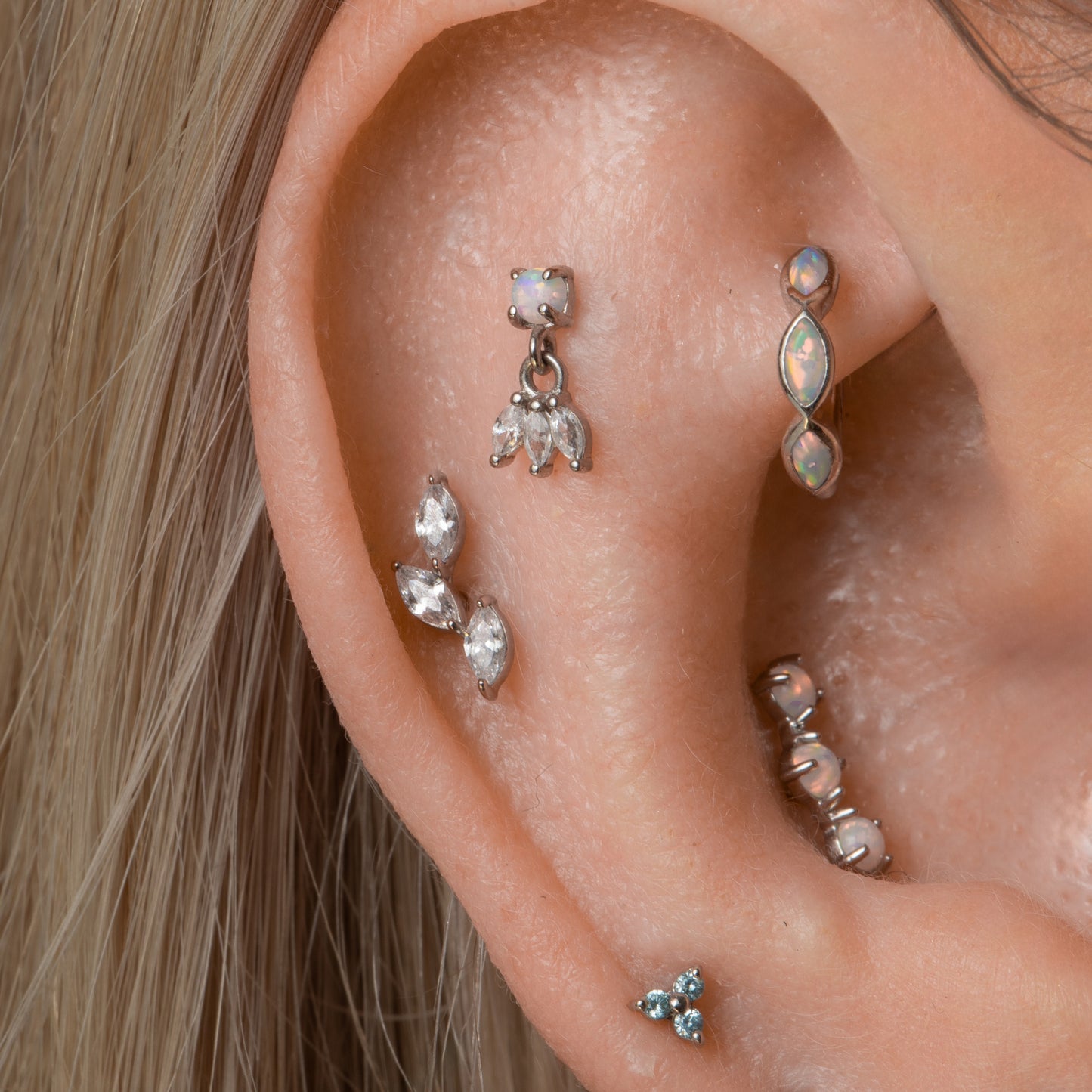 astrid miyu maria tash 14k solid white gold opal hanging lotus stud Cartilage Studs Laura Bond