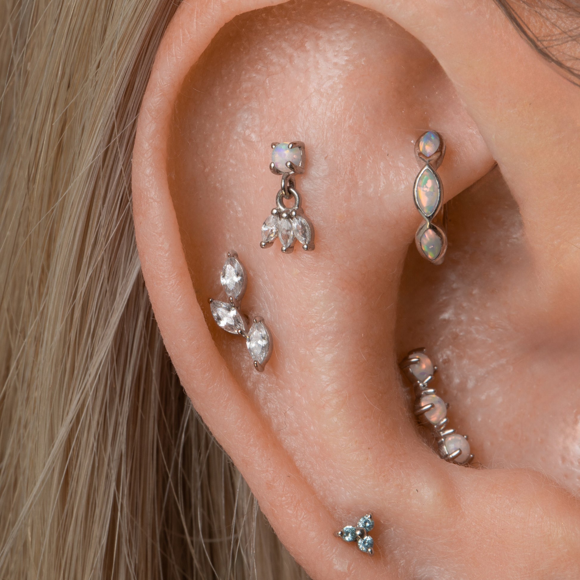 astrid miyu maria tash 14k solid white gold opal hanging lotus stud Cartilage Studs Laura Bond