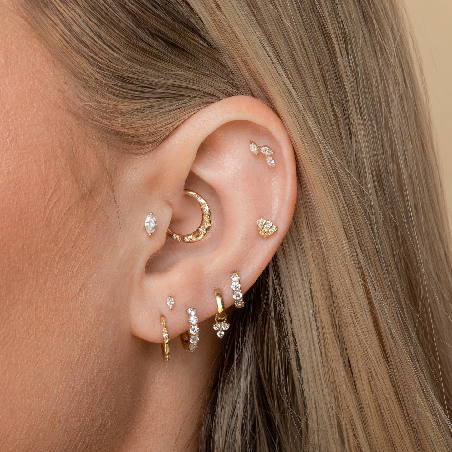 Laura Bond Jewellery 9k solid yellow gold 8mm simple crystal huggie earring Huggies and Hoops