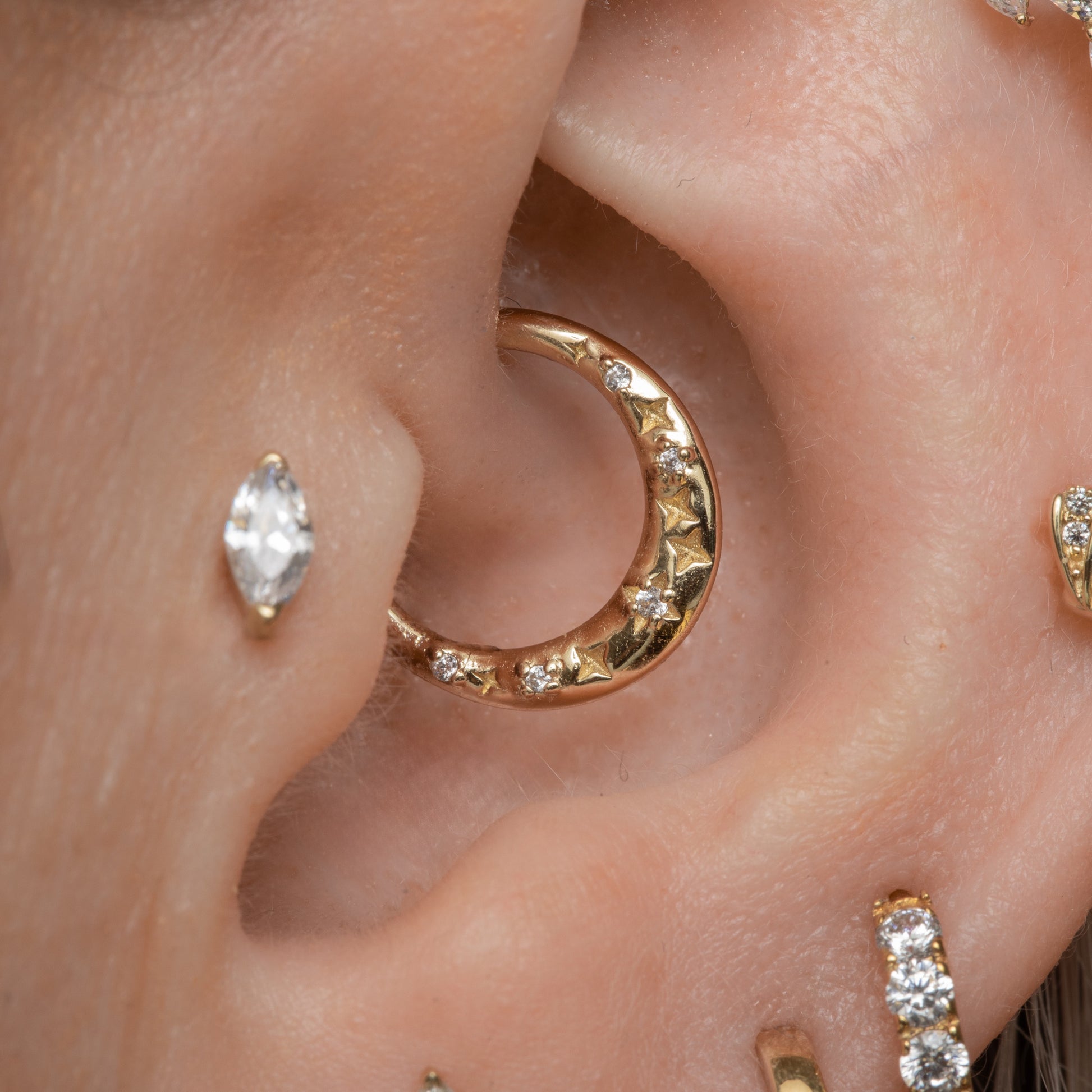 astrid miyu maria tash 14k solid yellow gold 9mm stardust daith or septum hoop Huggies and Hoops Laura Bond