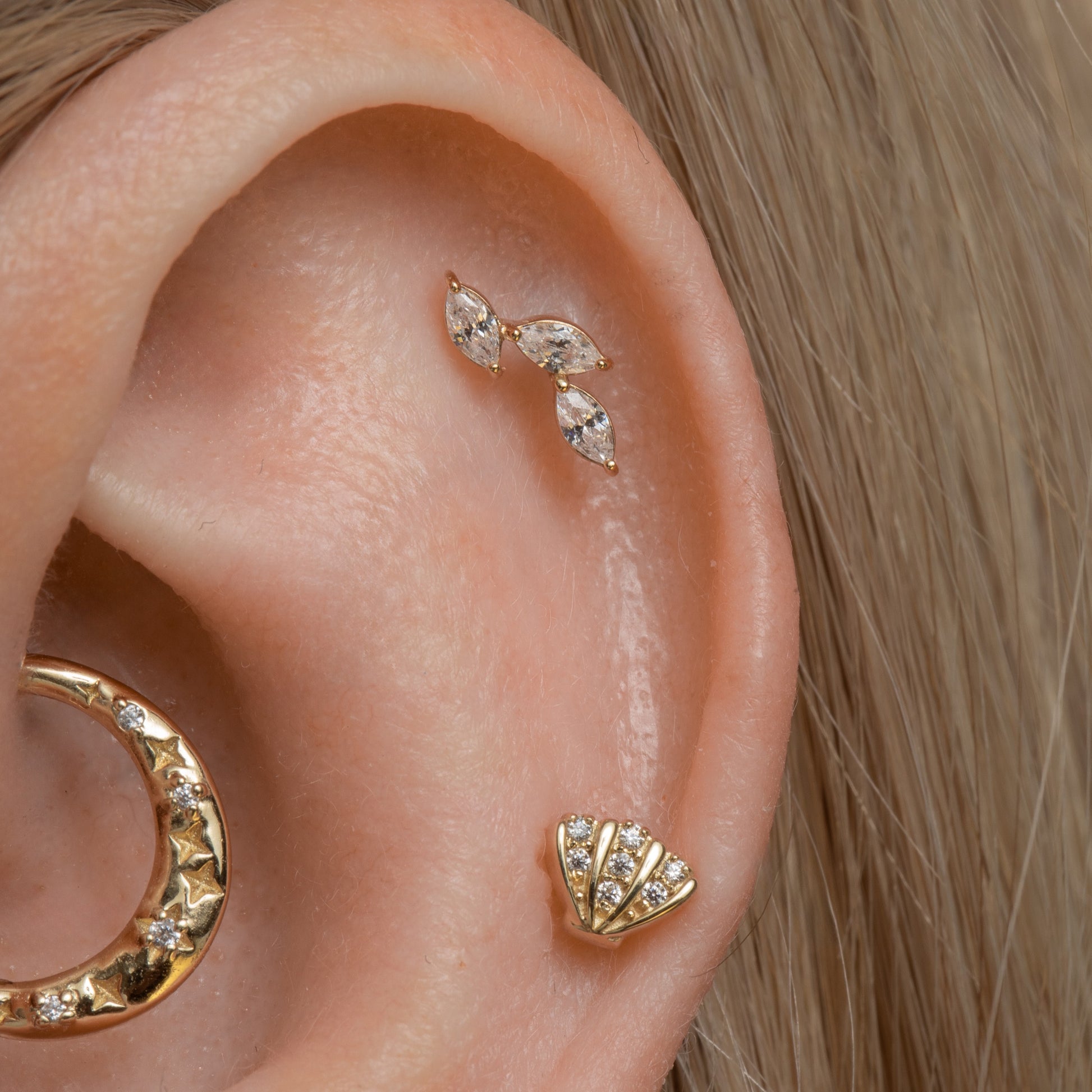 astrid miyu maria tash 14k solid yellow gold sparkly shell stud Cartilage Studs Laura Bond