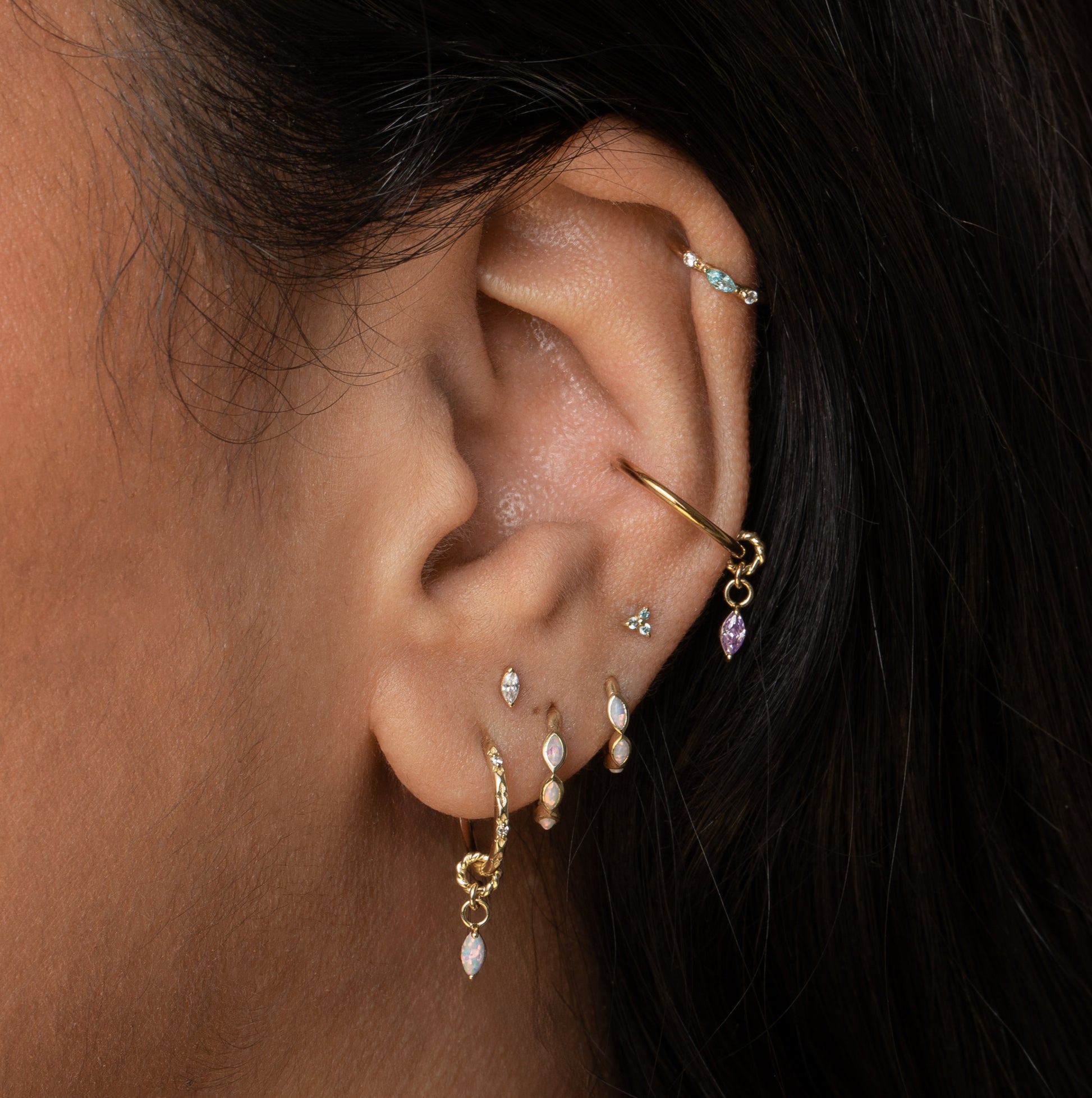 astrid miyu maria tash 9k solid yellow gold aqua tiny trio stud Cartilage Studs Laura Bond