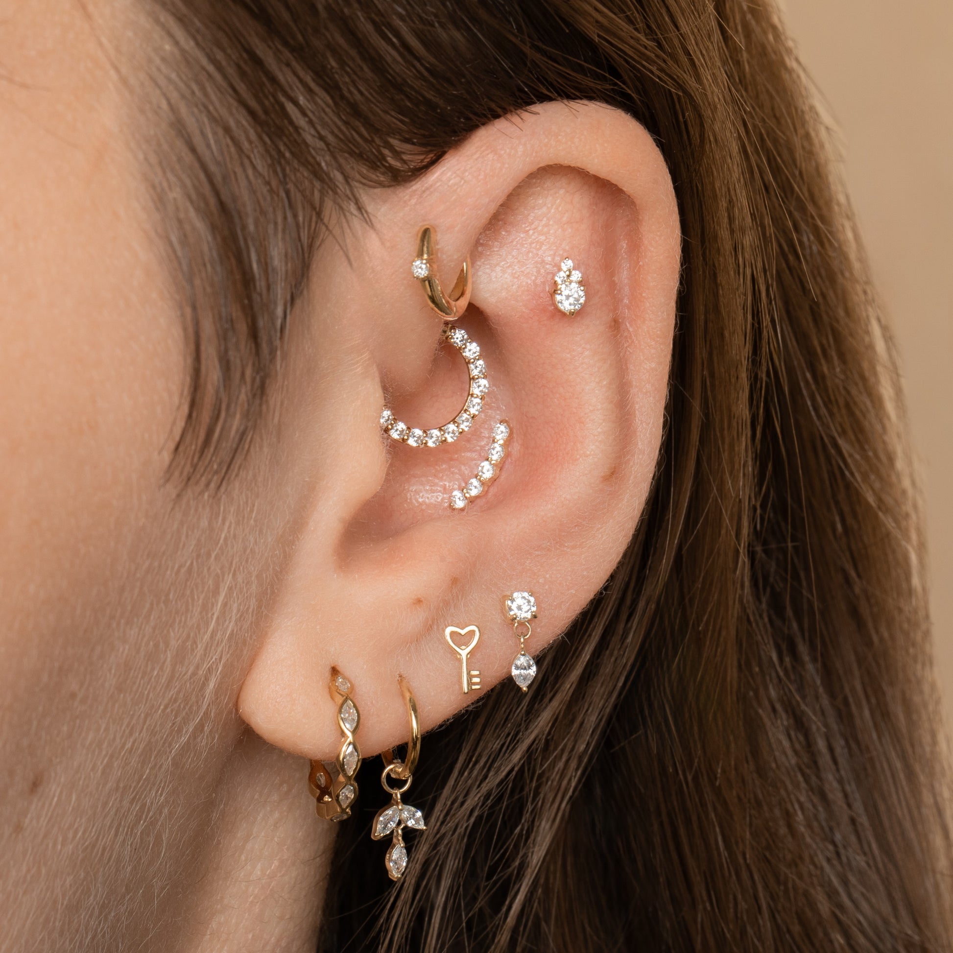 Laura Bond Jewellery 14k solid yellow gold Glow Arc flat back labret stud earring 8mm Cartilage Studs