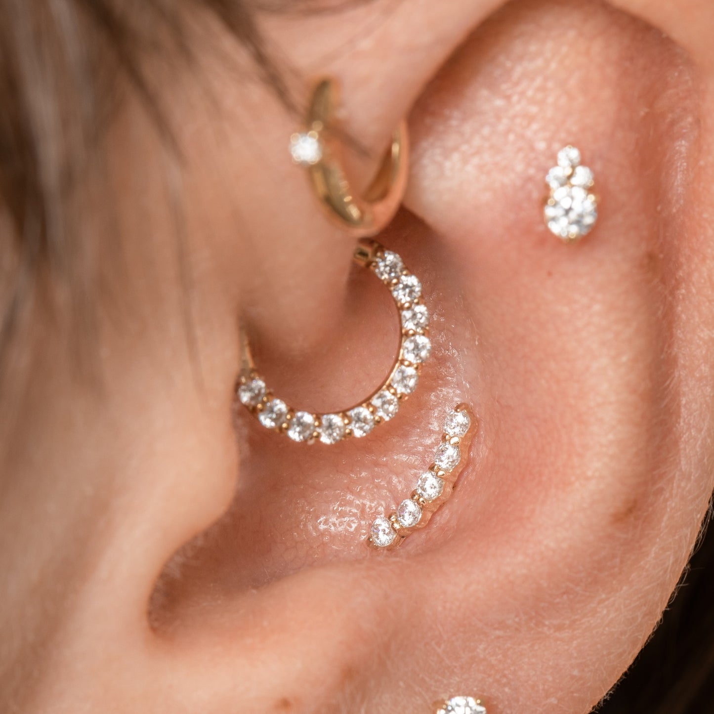 Laura Bond Jewellery 14k solid yellow gold Glow Arc flat back labret stud earring 8mm Cartilage Studs