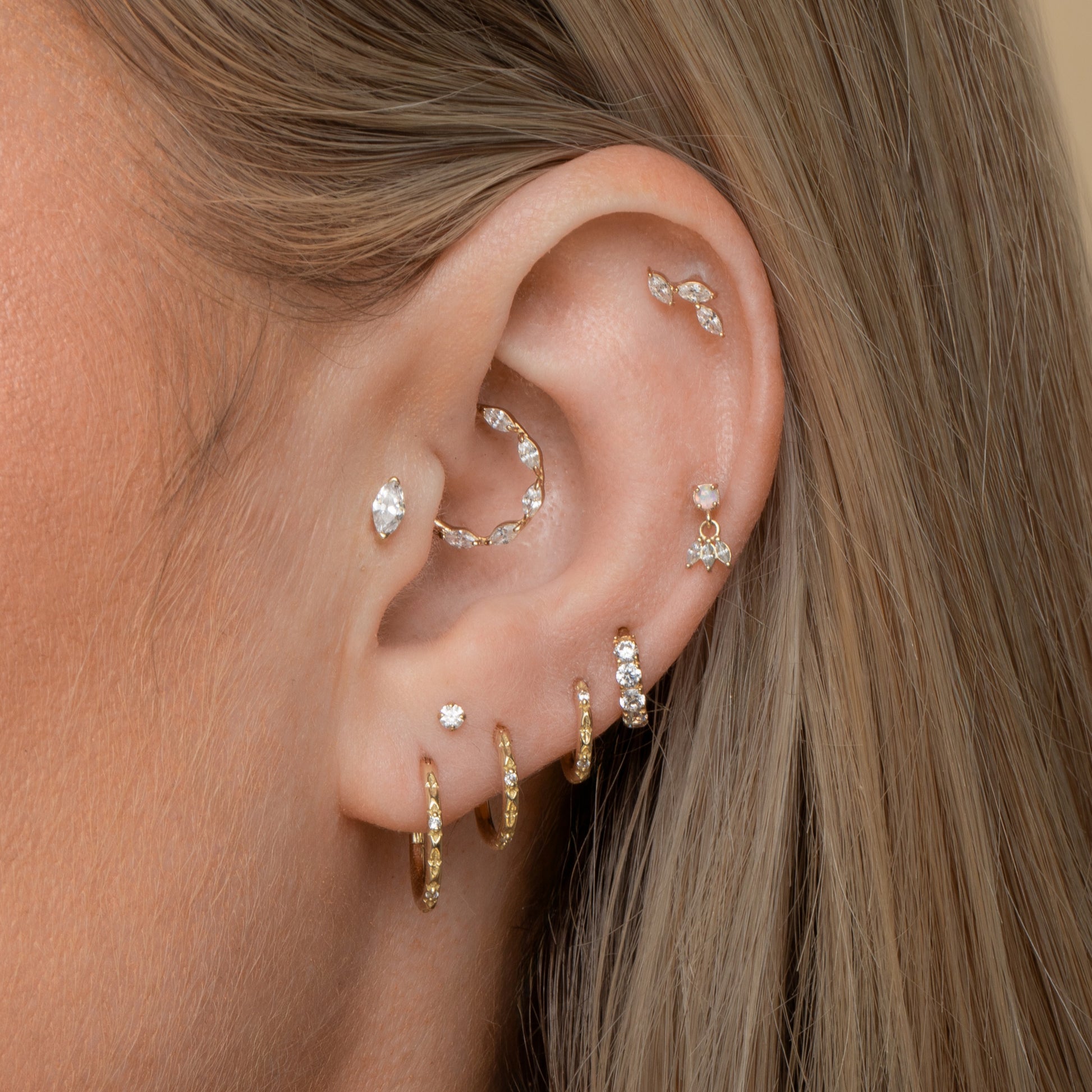 astrid miyu maria tash 14k solid yellow gold crystal marquise daith or septum clicker hoop - 9mm Huggies and Hoops Laura Bond