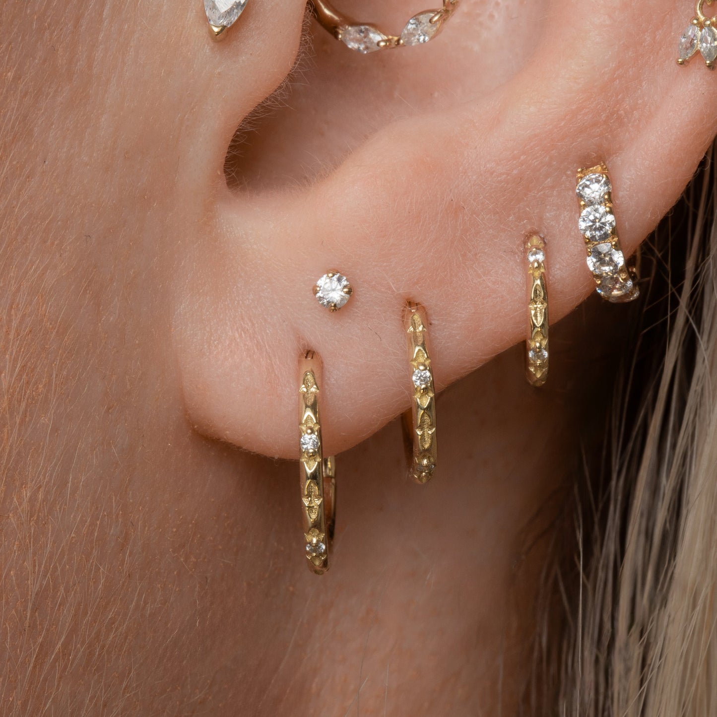 Laura Bond Jewellery 14k solid yellow gold 2mm tiny crystal gem flat back labret stud earring 8mm Cartilage Studs