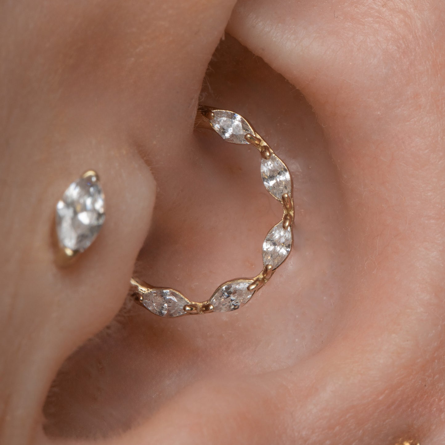 astrid miyu maria tash 14k solid yellow gold crystal marquise daith or septum clicker hoop - 9mm Huggies and Hoops Laura Bond