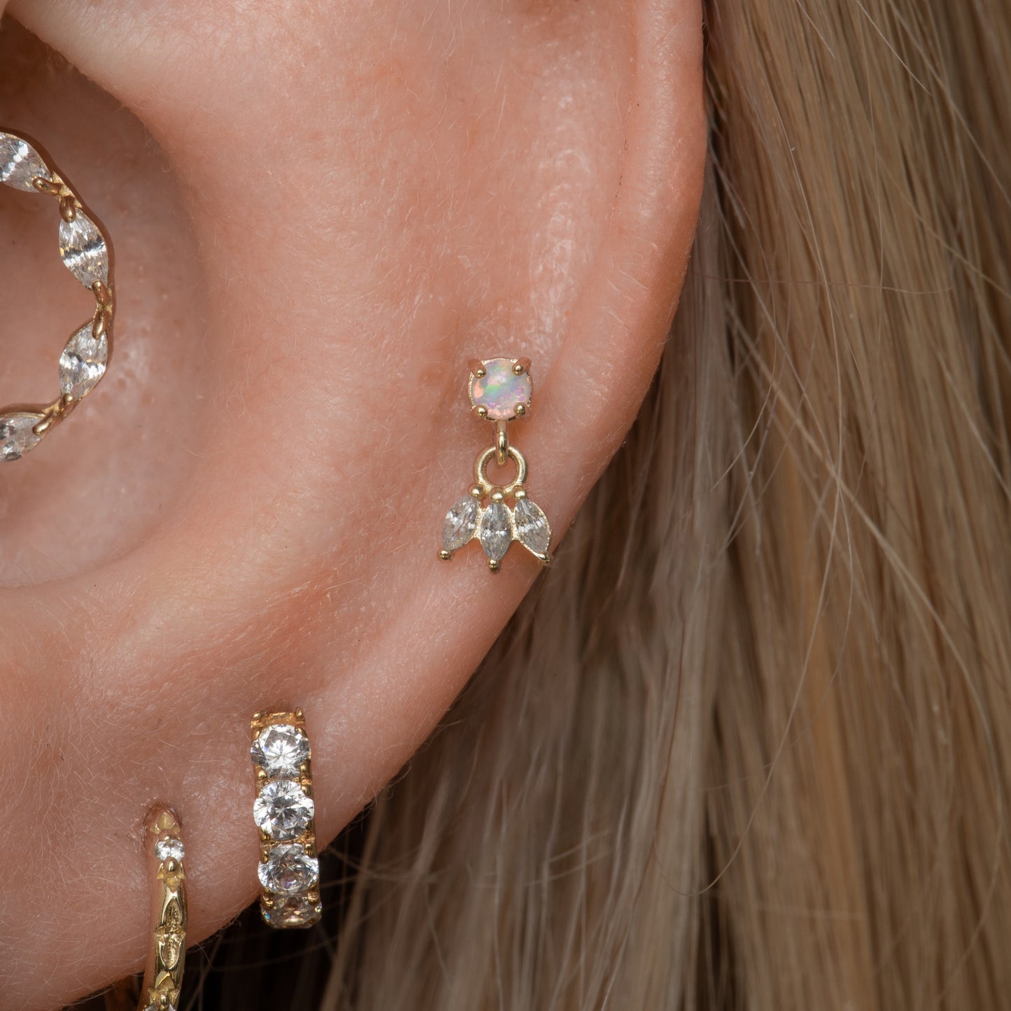 astrid miyu maria tash 9k solid yellow gold opal hanging lotus stud Cartilage Studs Laura Bond