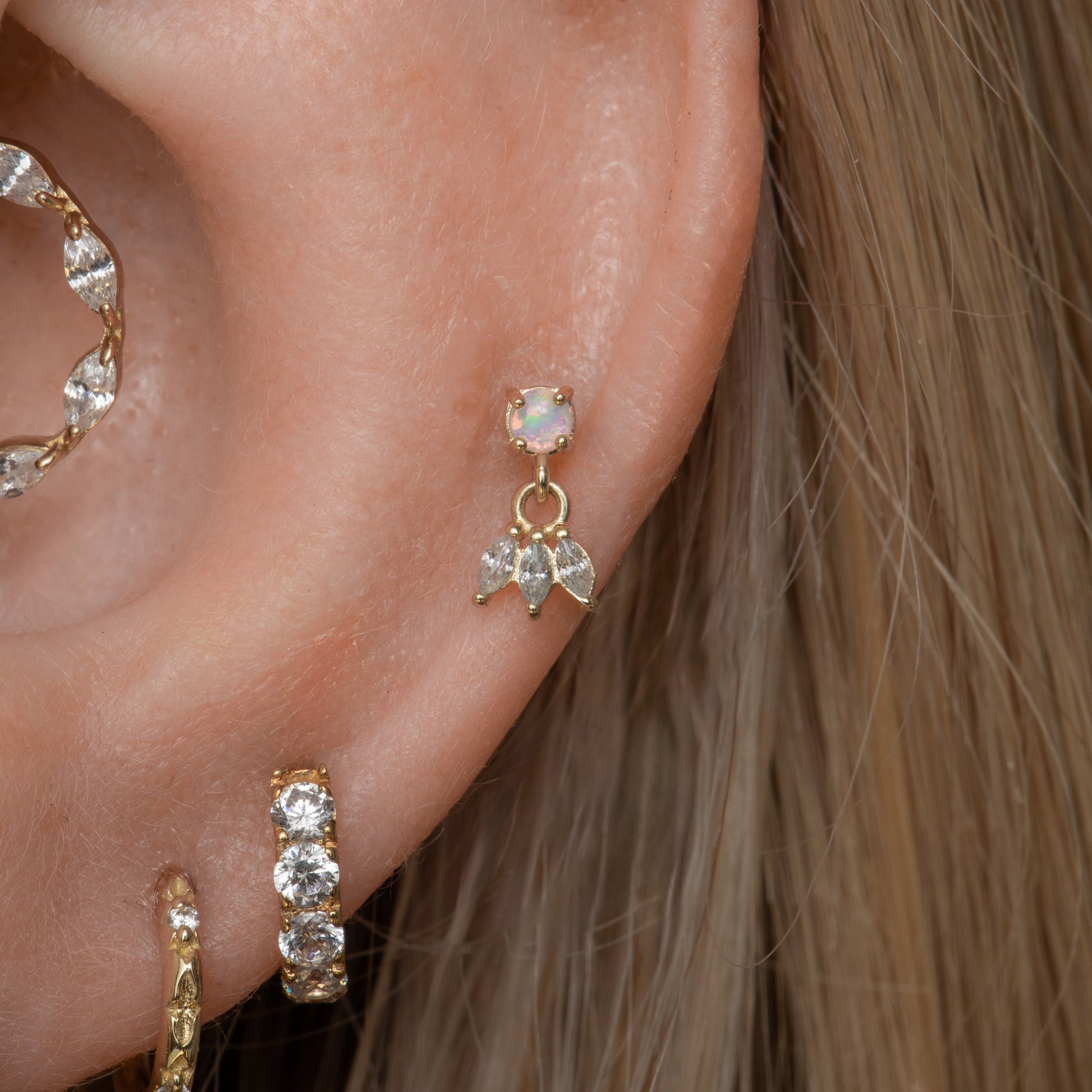 astrid miyu maria tash 9k solid yellow gold opal hanging lotus stud Cartilage Studs Laura Bond