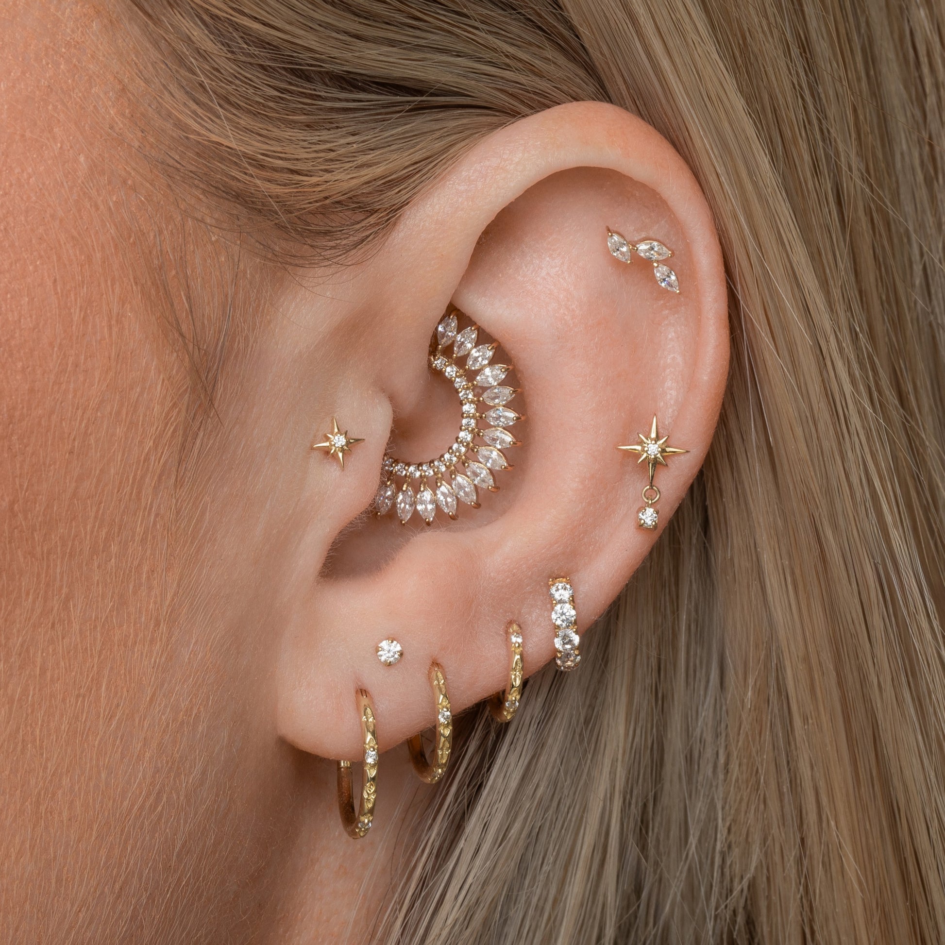 astrid miyu maria tash 14k solid yellow gold North Star drop gem stud Cartilage Studs Laura Bond