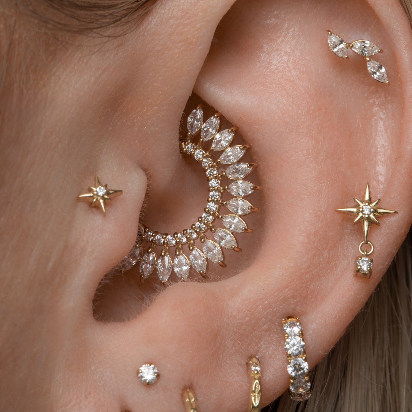 astrid miyu maria tash 14k solid yellow gold North Star drop gem stud Cartilage Studs Laura Bond