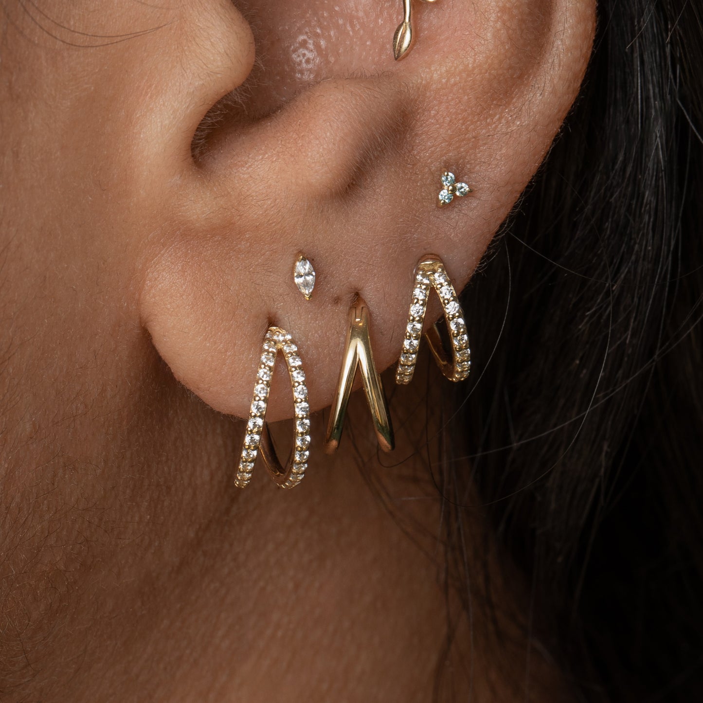 9k solid yellow gold double clicker hoop earring Huggies and Hoops Laura Bond Jewellery