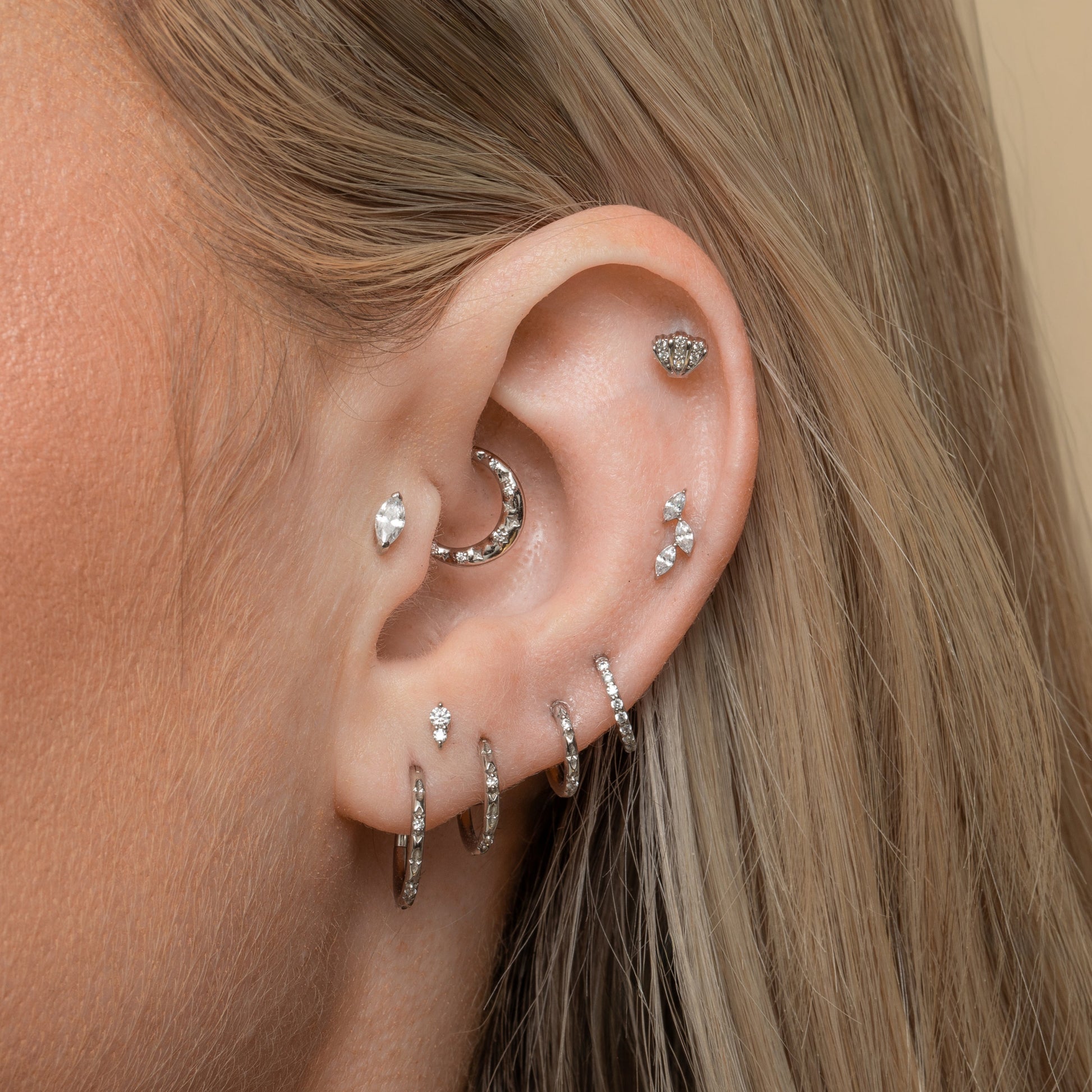 astrid miyu maria tash 14k solid white gold sparkly shell stud Cartilage Studs Laura Bond