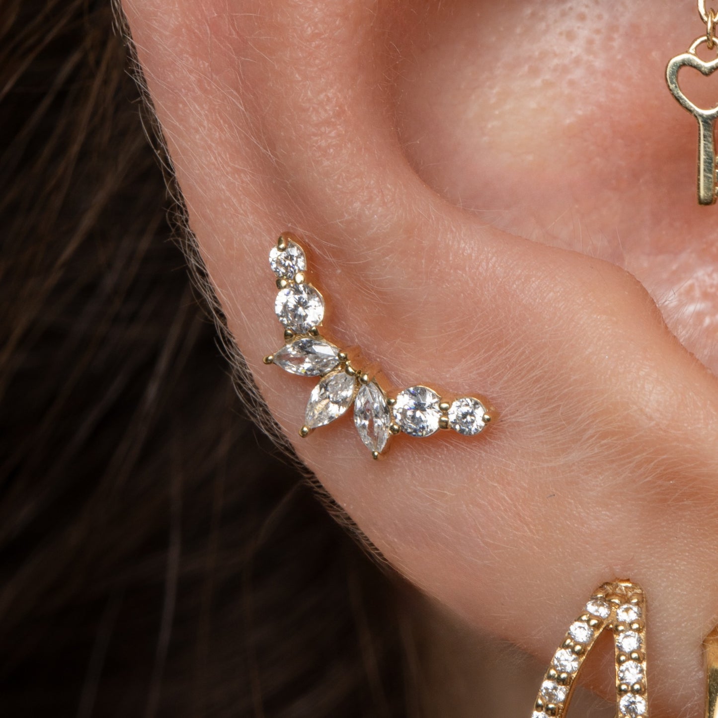 Laura Bond Jewellery 9k solid yellow gold Secret Flutter flat back labret stud earring 6mm Cartilage Studs
