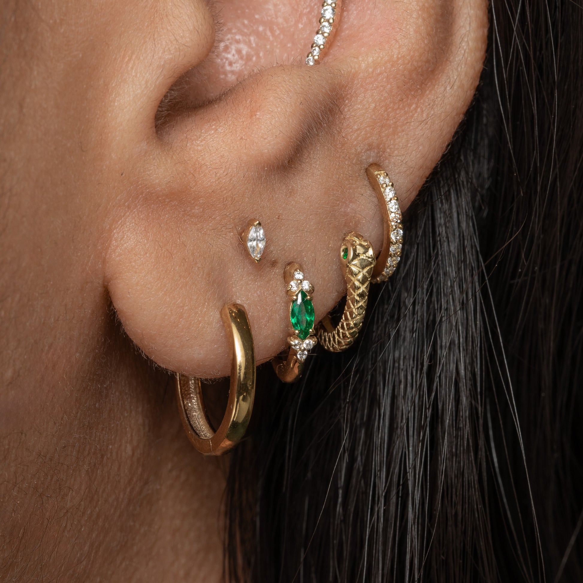 9k solid yellow gold Ivy marquise 8mm huggie hoop earring Huggies and Hoops Laura Bond Jewellery