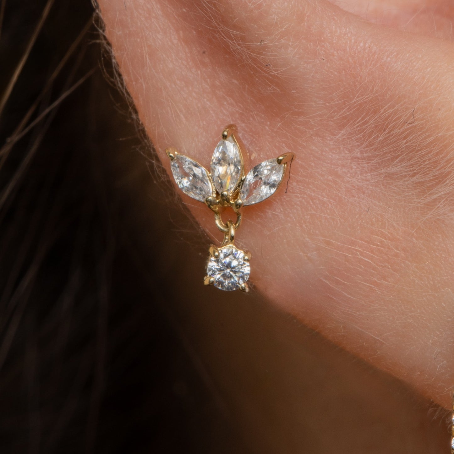 Laura Bond Jewellery 9k solid yellow gold Lotus drop flat back labret stud earring 6mm Cartilage Studs