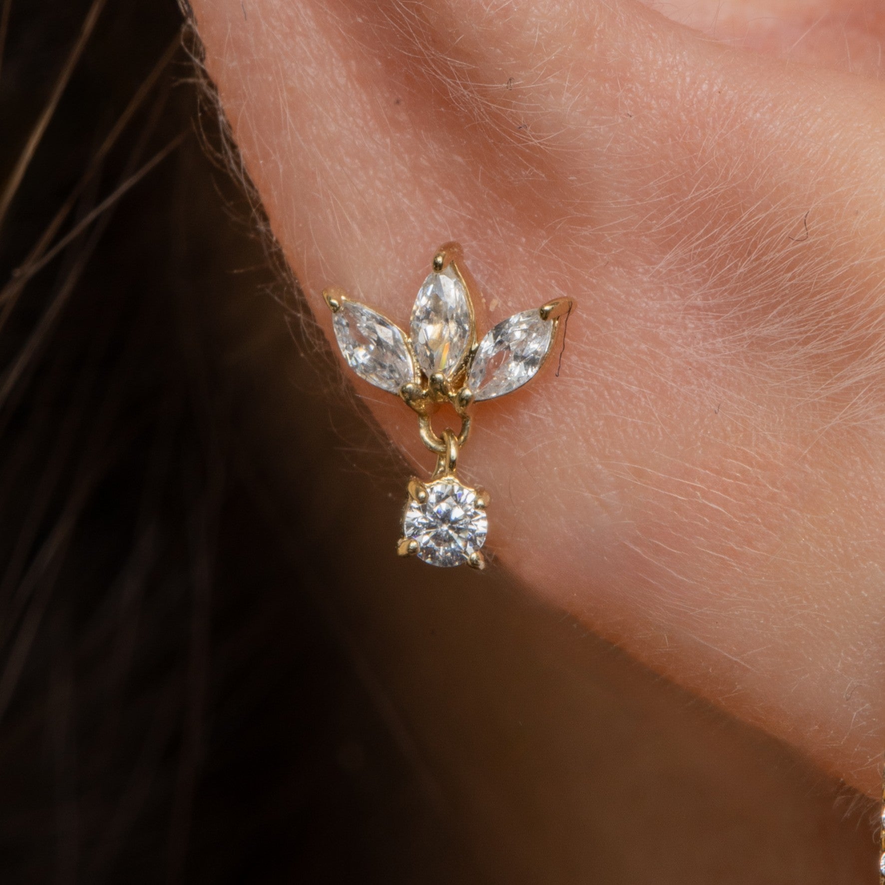 Laura Bond Jewellery 9k solid yellow gold Lotus drop flat back labret stud earring 6mm Cartilage Studs