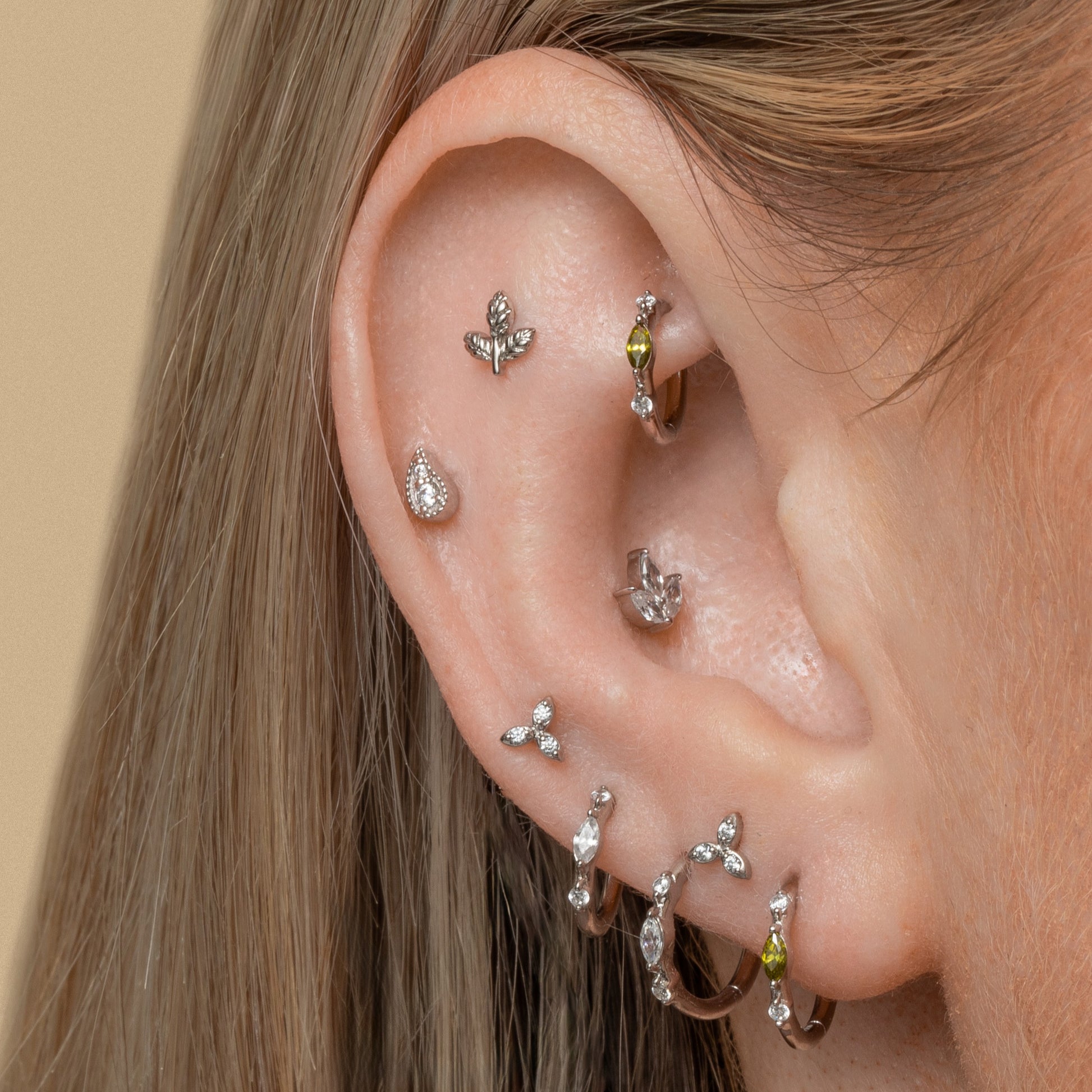 Laura Bond Jewellery 14k solid white gold Paisley flat back labret stud earring 8mm Cartilage Studs