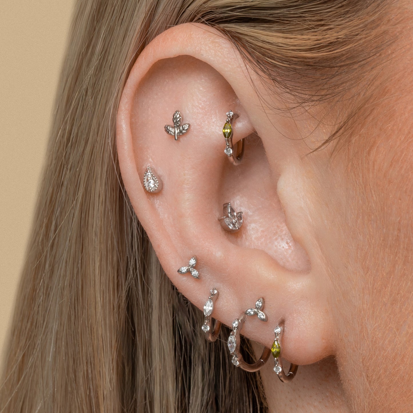 Laura Bond Jewellery 9k solid white gold Paisley flat back labret stud earring 6mm Cartilage Studs