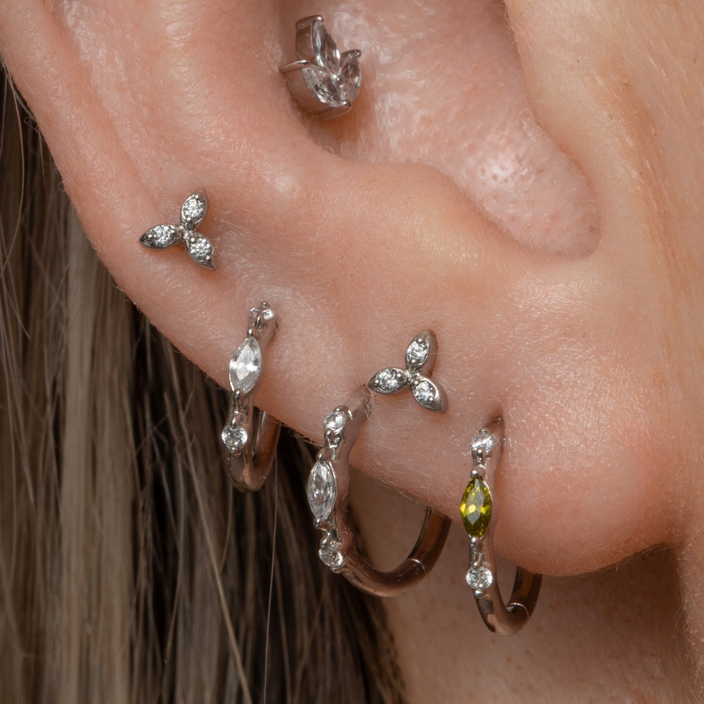 Laura Bond Jewellery 9k solid white gold Spira flat back labret stud earring 6mm Cartilage Studs