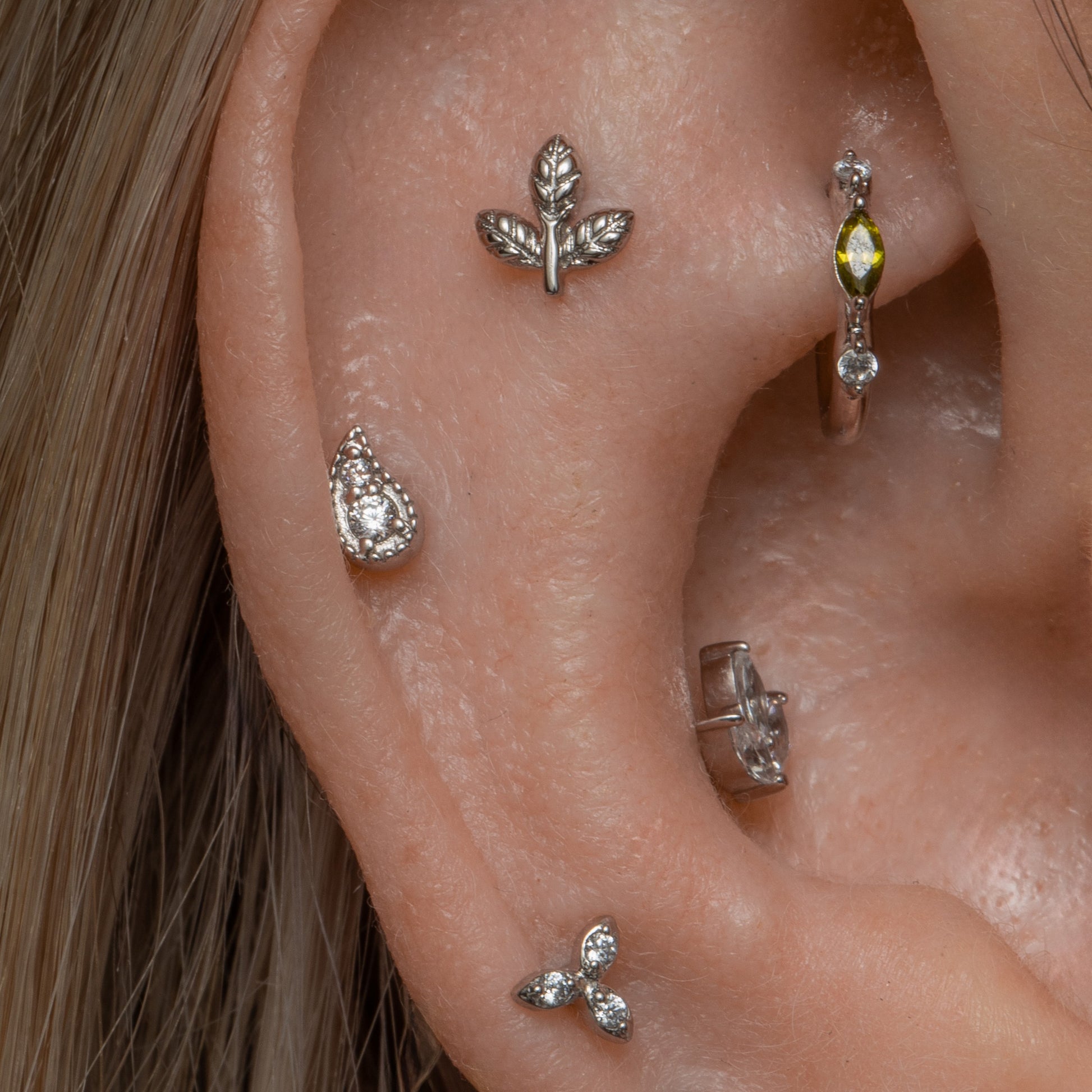 Laura Bond Jewellery 14k solid white gold Paisley flat back labret stud earring 8mm Cartilage Studs
