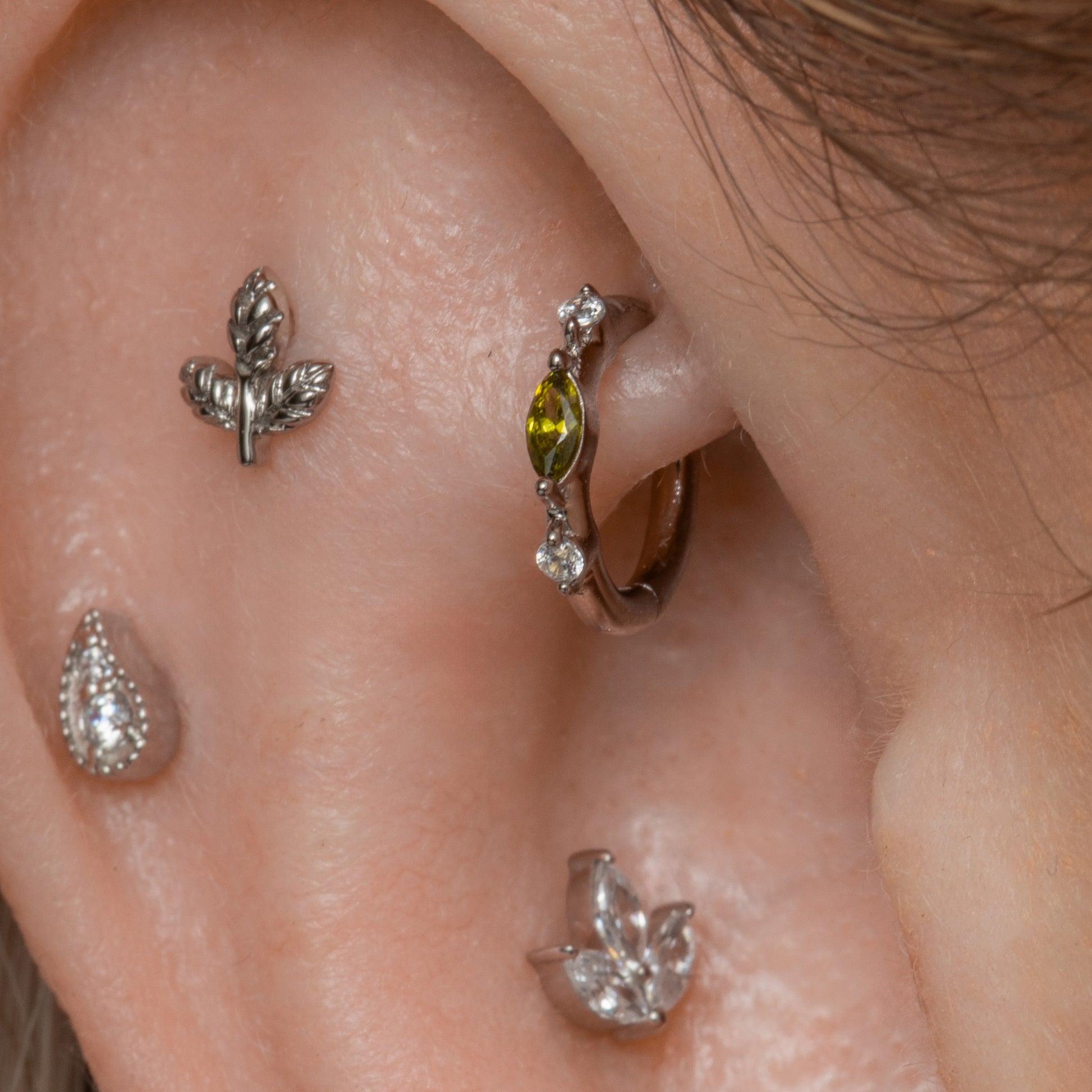 Laura Bond Jewellery 14k solid white gold Paisley flat back labret stud earring 8mm Cartilage Studs
