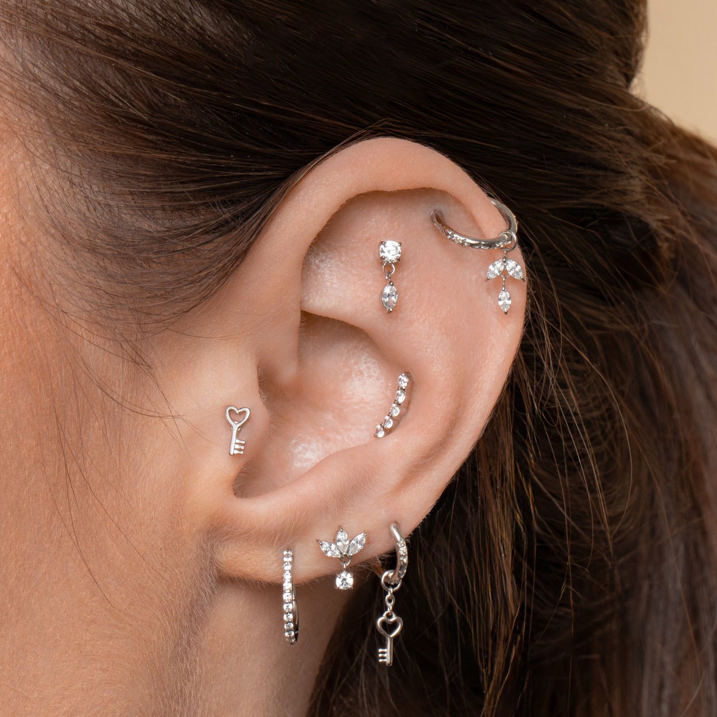 Laura Bond Jewellery 14k solid white gold Glow Arc flat back labret stud earring 8mm Cartilage Studs