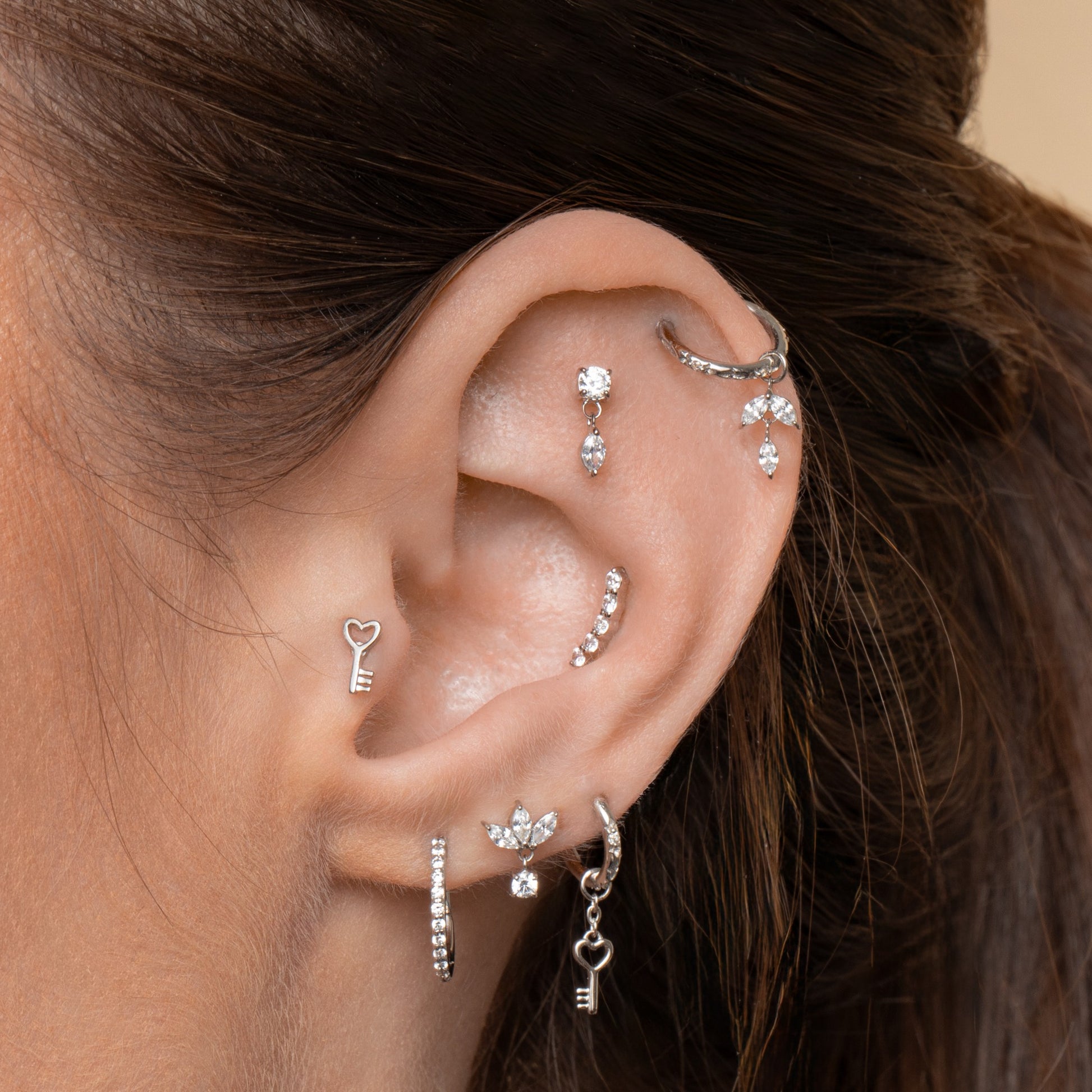 Laura Bond Jewellery 14k solid white gold Glow Arc flat back labret stud earring 8mm Cartilage Studs