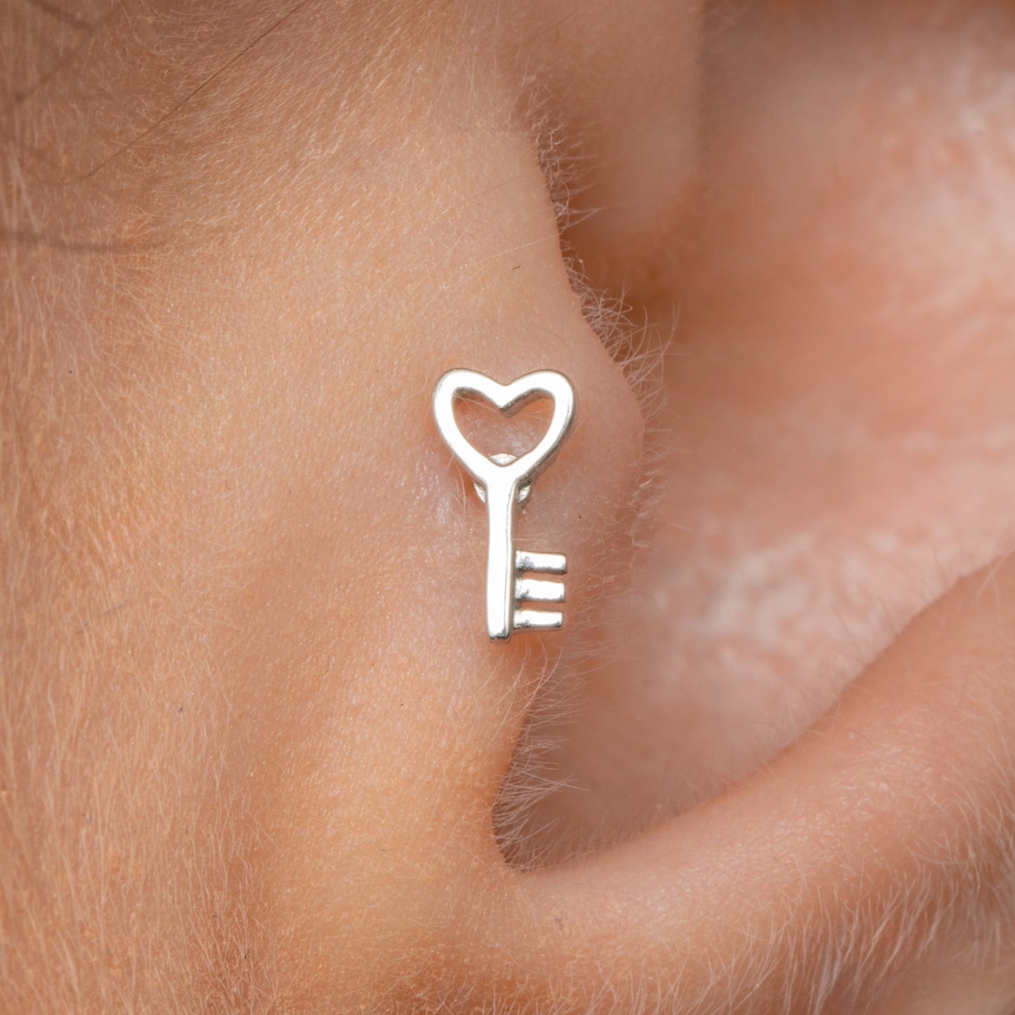 Laura Bond Jewellery 9k solid white gold Love Key flat back labret stud earring 6mm Cartilage Studs