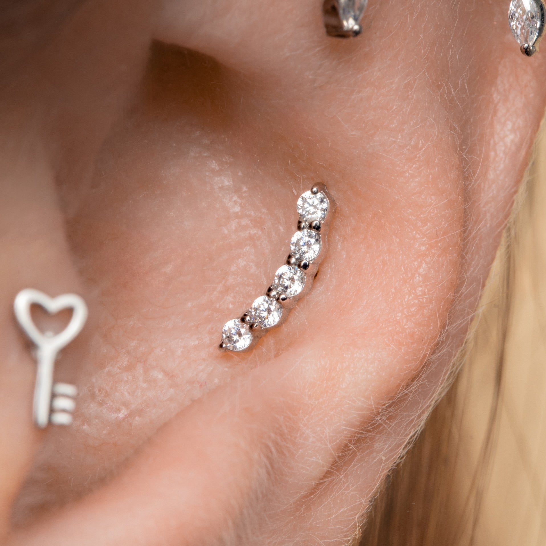 Laura Bond Jewellery 14k solid white gold Glow Arc flat back labret stud earring 8mm Cartilage Studs