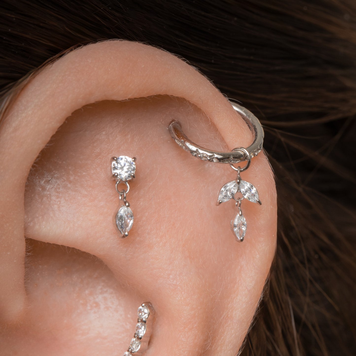 Laura Bond Jewellery 14k solid white gold Crystal Moon Drop flat back labret stud earring 8mm Cartilage Studs