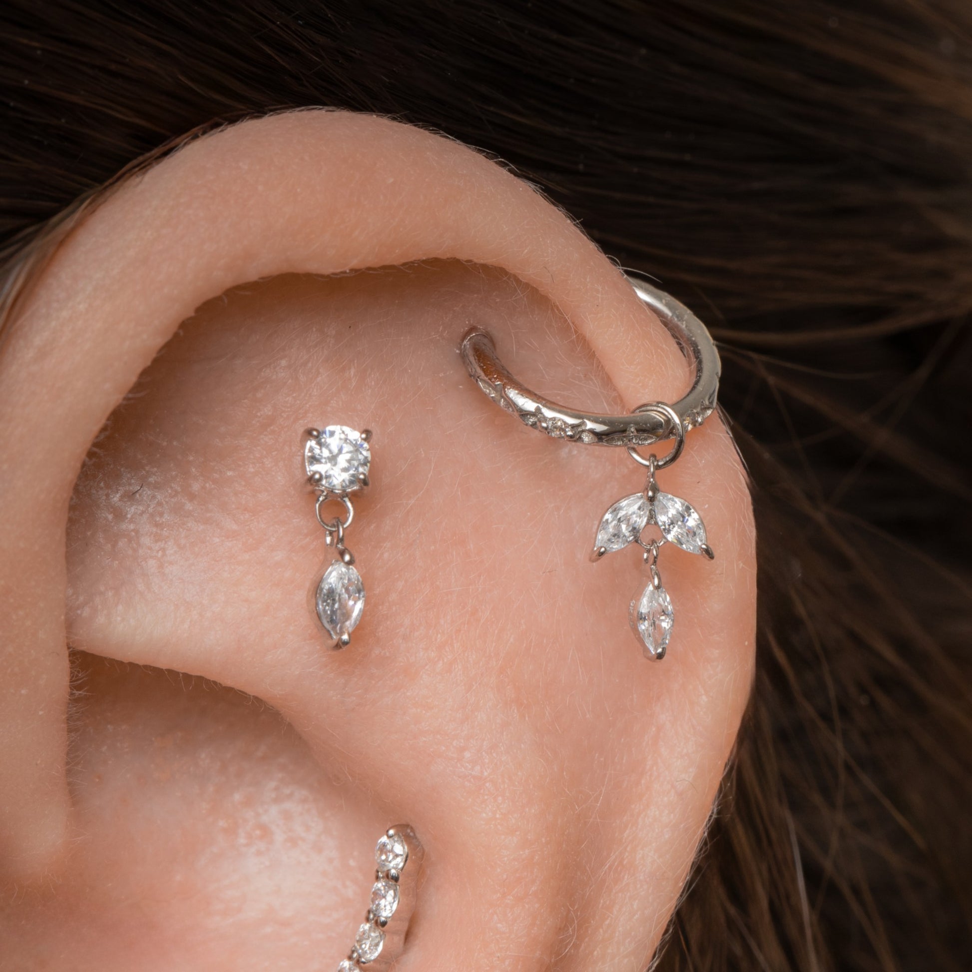 Laura Bond Jewellery 14k solid white gold Crystal Moon Drop flat back labret stud earring 8mm Cartilage Studs