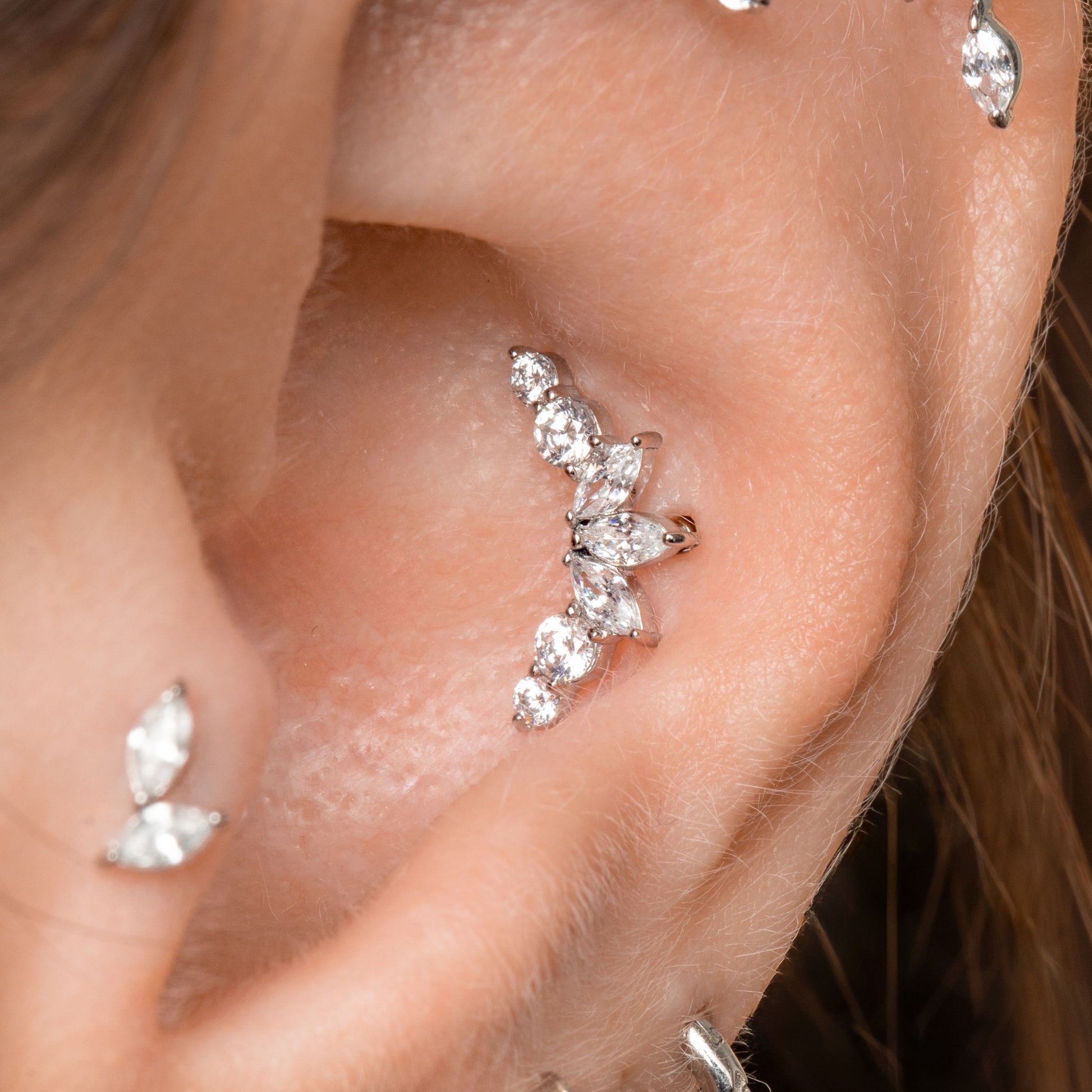 Laura Bond Jewellery 14k solid white gold Secret Flutter flat back labret stud earring 8mm Cartilage Studs