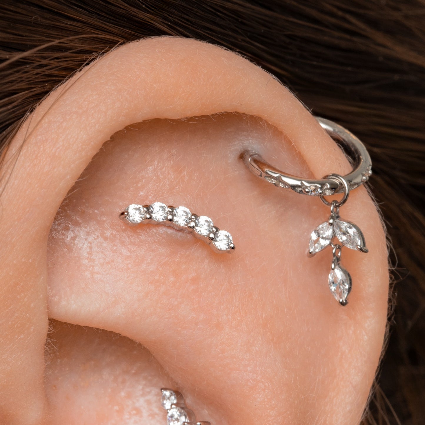 Laura Bond Jewellery 14k solid white gold Glow Arc flat back labret stud earring 8mm Cartilage Studs