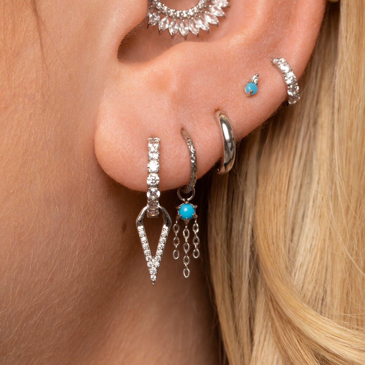 Laura Bond Jewellery 9k solid white gold 10mm simple crystal huggie earring Huggies and Hoops
