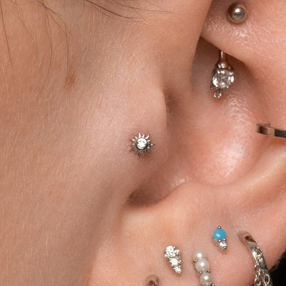 Laura Bond Jewellery 14k solid white gold Sun flat back labret stud earring Cartilage Studs