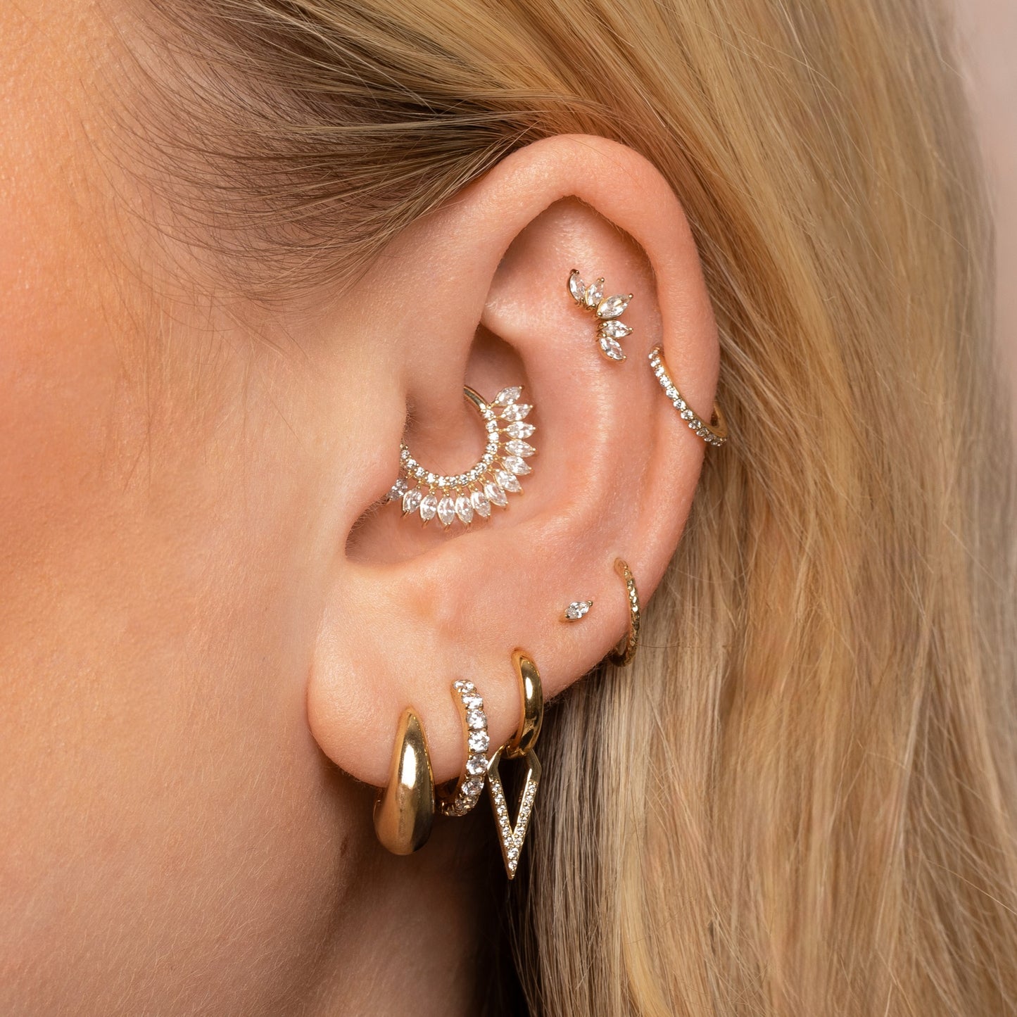 Laura Bond Jewellery 9k solid yellow gold 10mm simple crystal huggie earring Huggies and Hoops