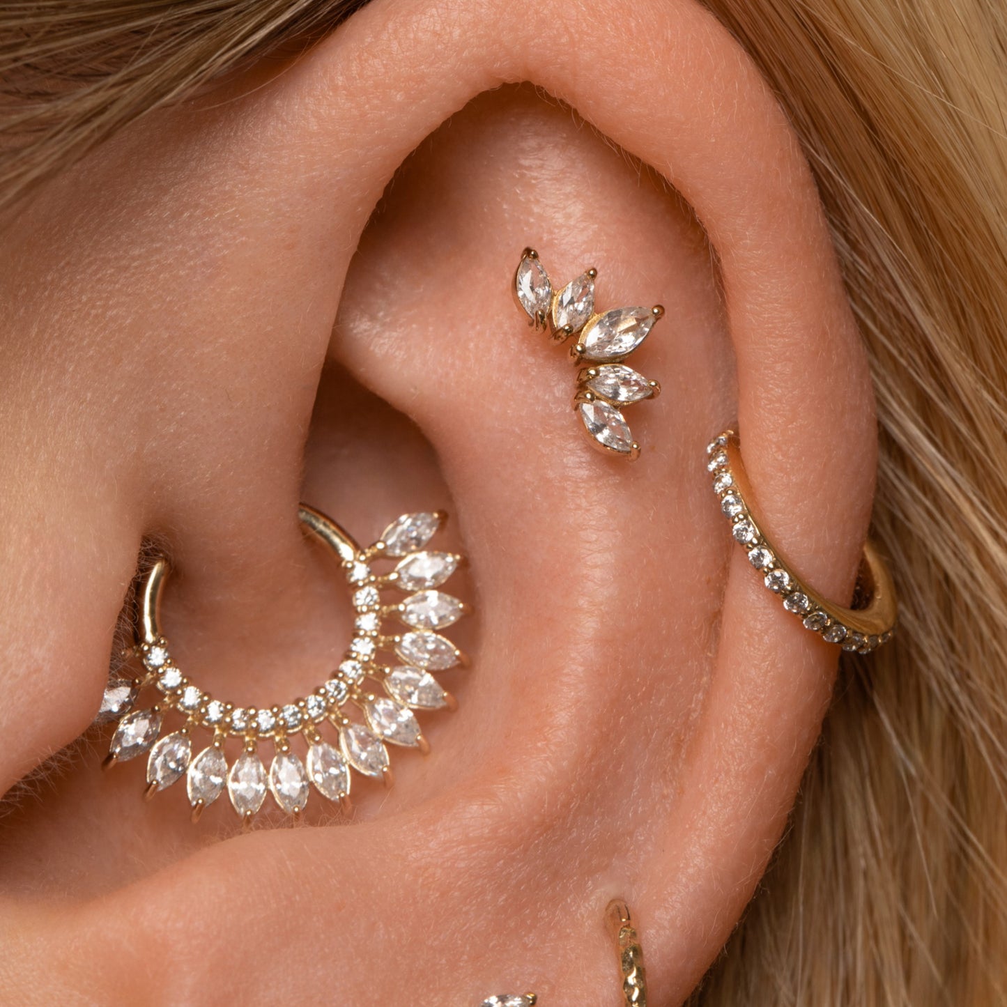 Laura Bond Jewellery 9k solid yellow gold crystal clicker hoop earring Huggies and Hoops