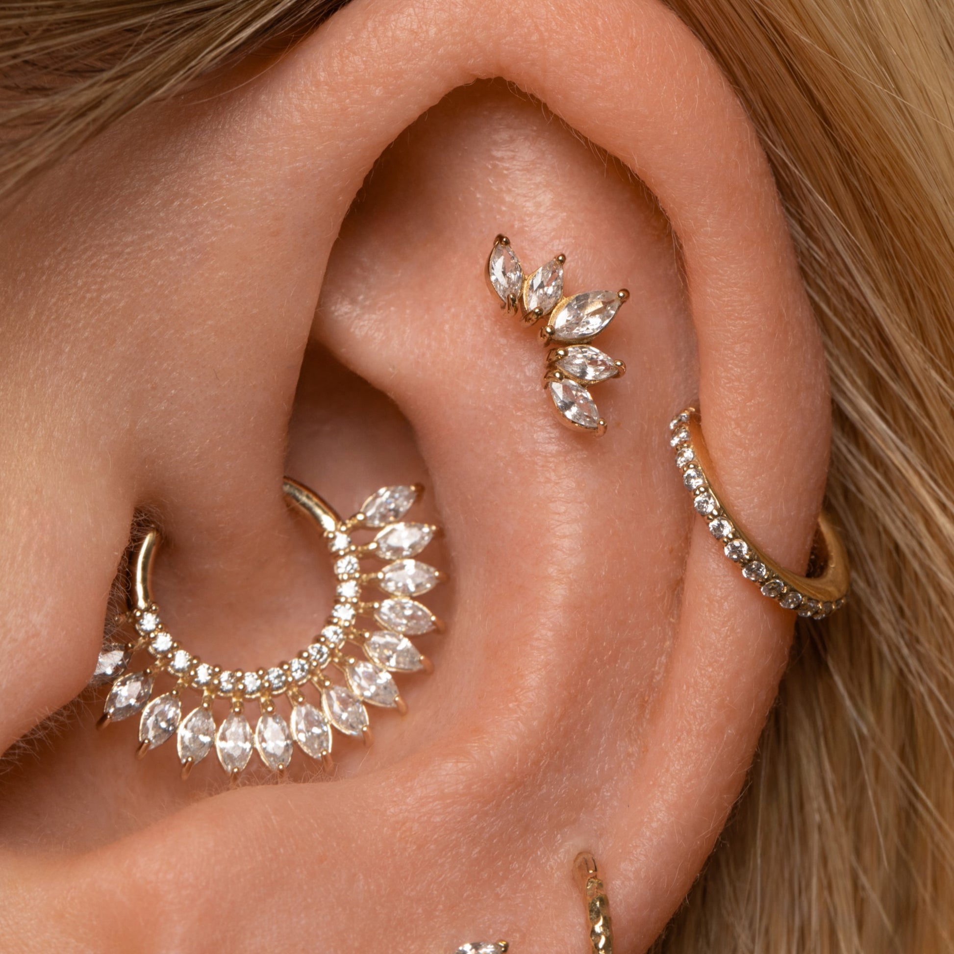 Laura Bond Jewellery 9k solid yellow gold crystal clicker hoop earring Huggies and Hoops