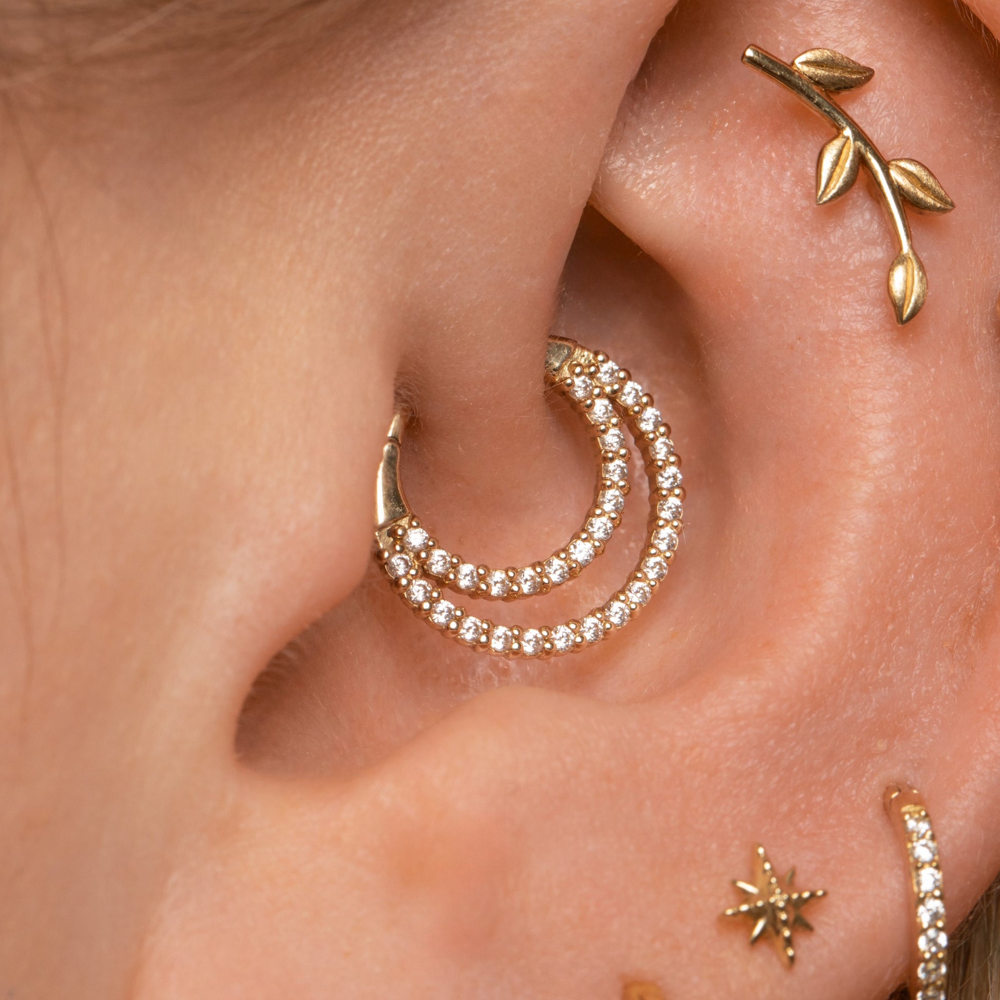 Laura Bond Jewellery 9k solid yellow gold Echo hoop for daith or septum Huggies and Hoops